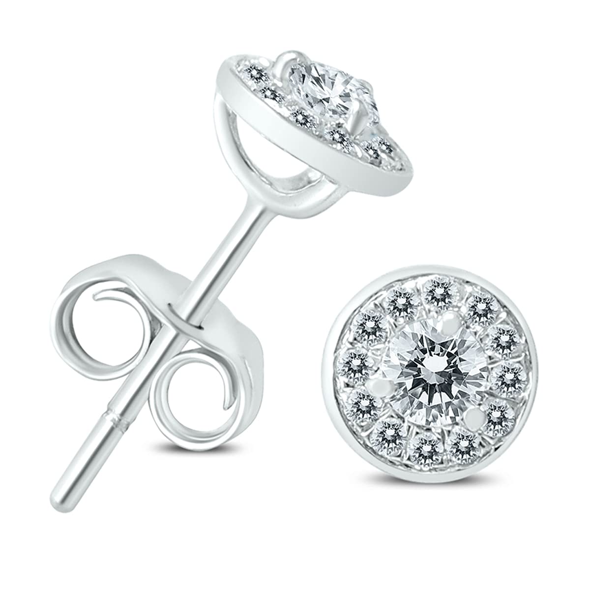 1/3 Carat TW Diamond Halo Earrings in 14K White Gold - Elegant Wedding, Anniversary & Special Occasion Jewelry Gift for Women