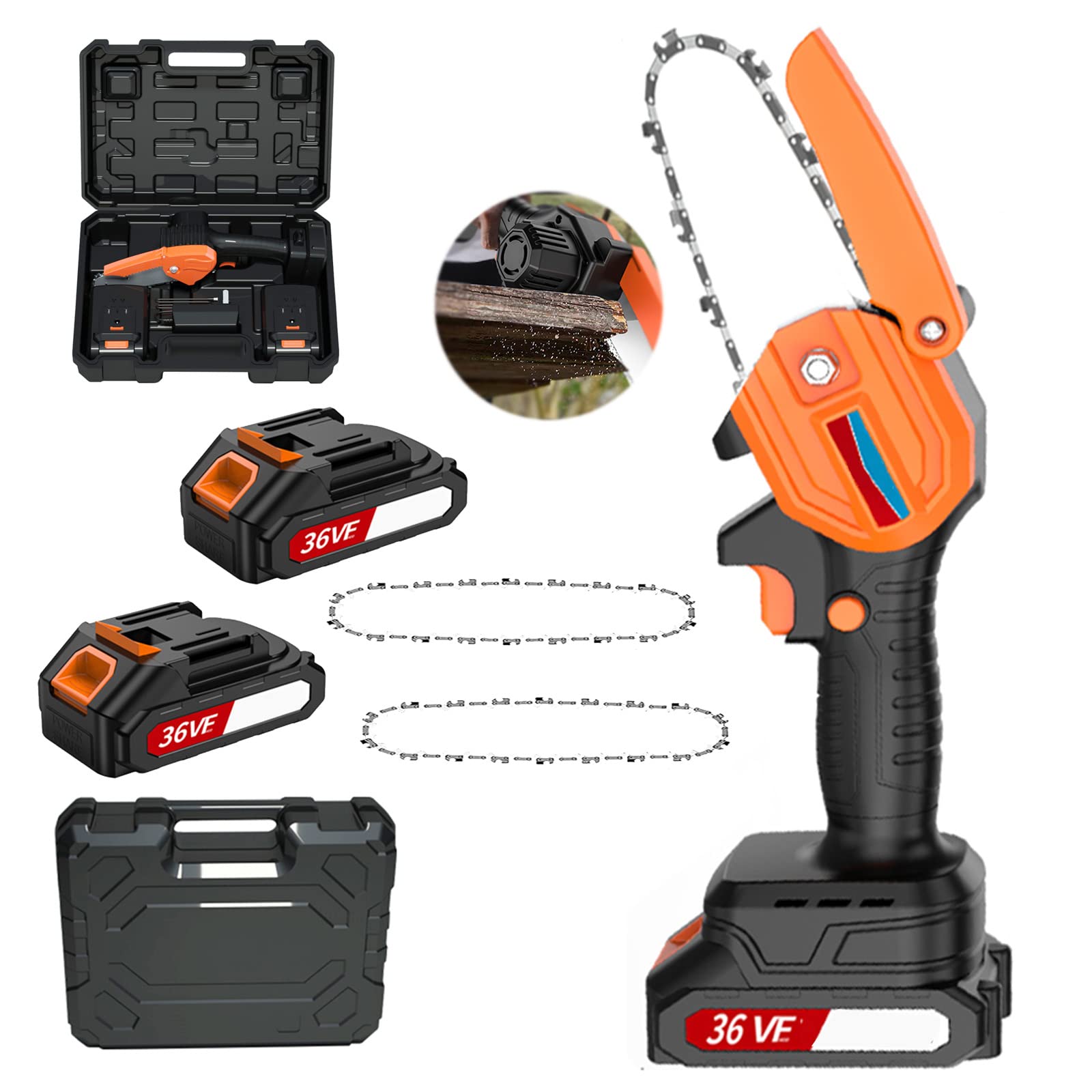 4/6 Inch Mini Cordless Chainsaw - 10cm Cutting Diameter Electric Chainsaw with Lithium-Ion Battery & Spare Chain - Perfect for Wood Cutting, Tree Pruning, and Gardening Tasks (Ideal for DIY Projects, Yard Maintenance, and Outdoor Landscaping)