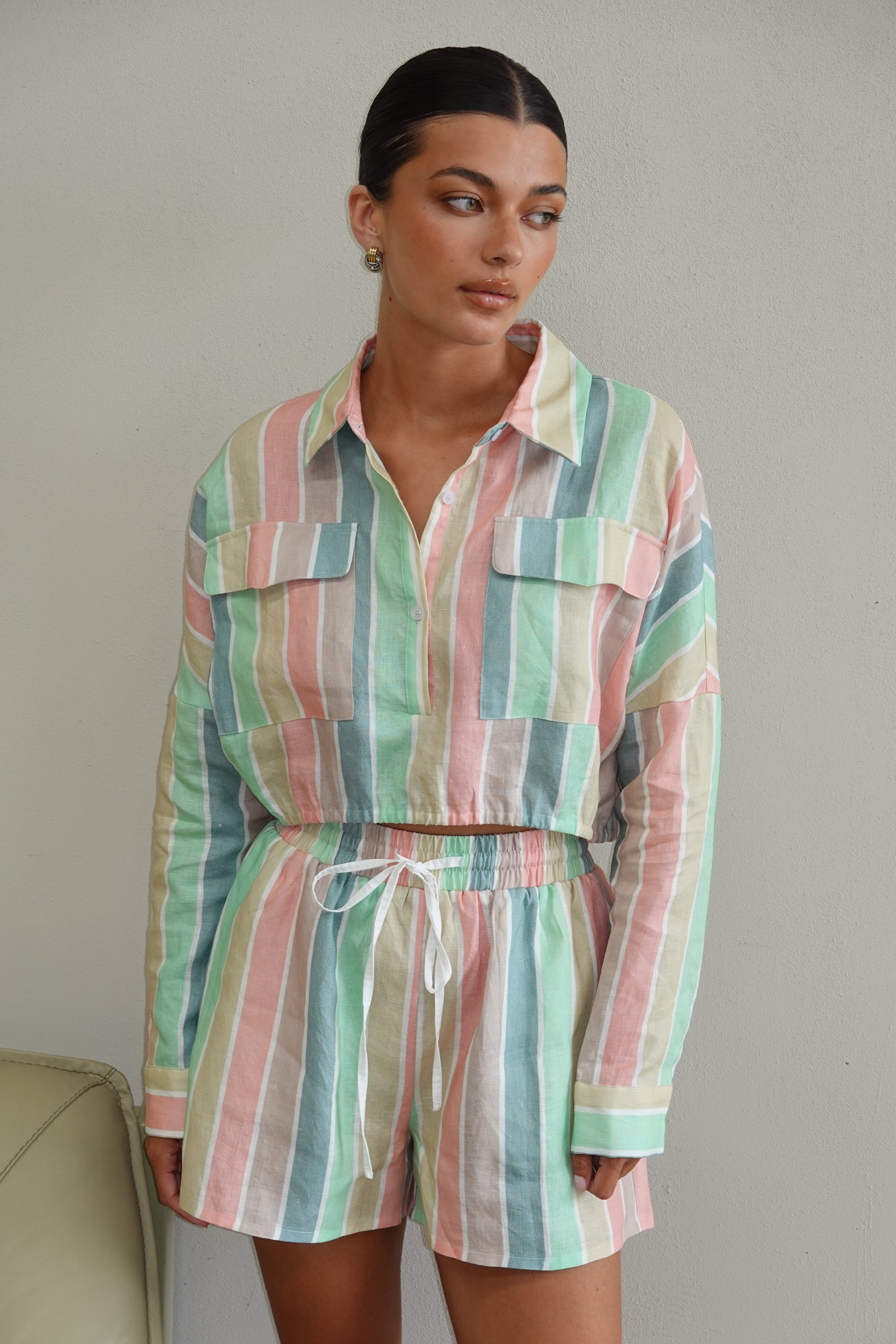 Luna Linen Stripe Shirt for Women - Breathable Summer Casual Top - Perfect for Beach, Office & Vacation Wear