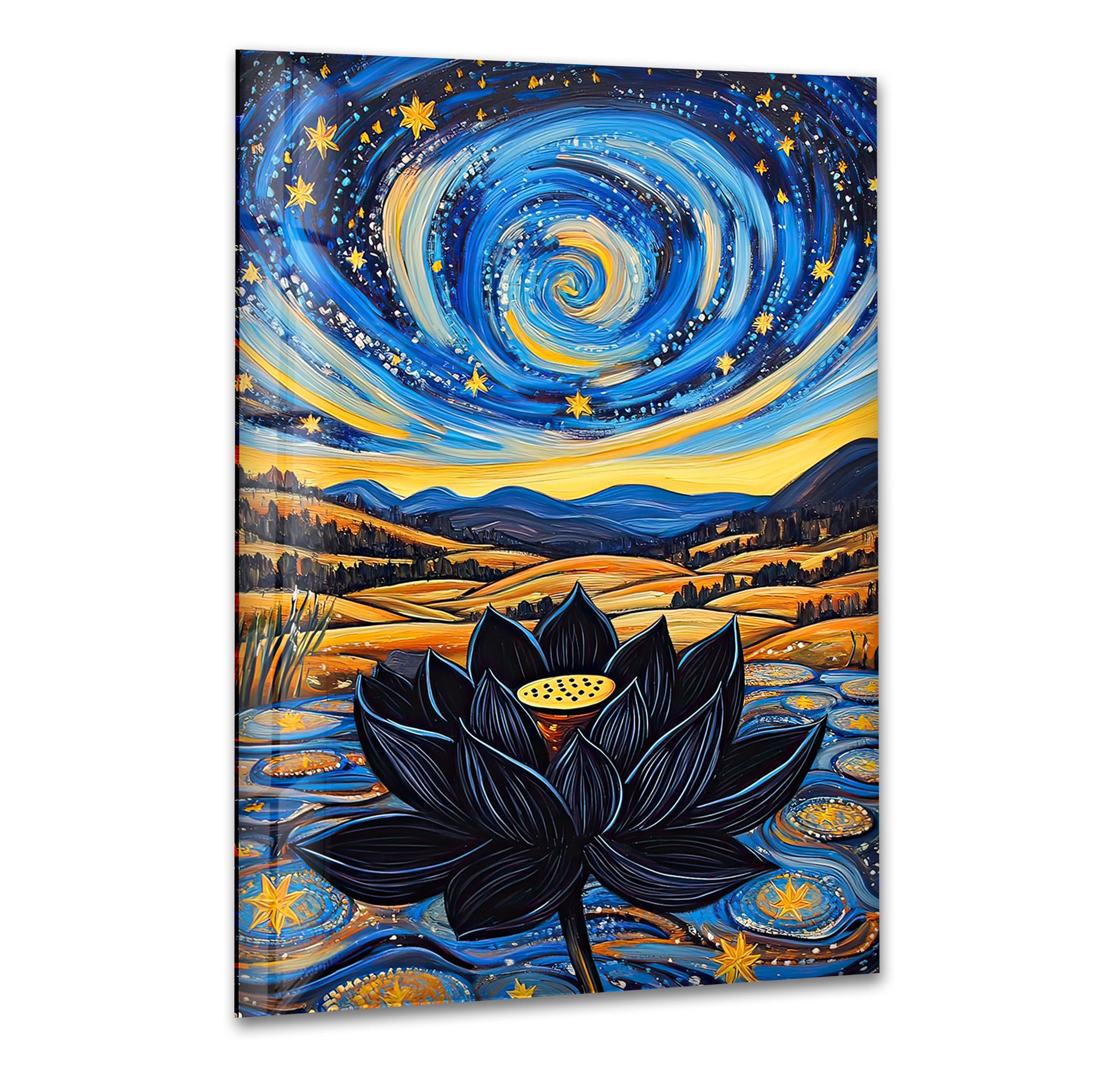 Black Lotus Glass Wall Art - Elegant Handmade Stained Glass Decor for Home & Office - Perfect for Living Room, Bedroom, and Meditation Spaces