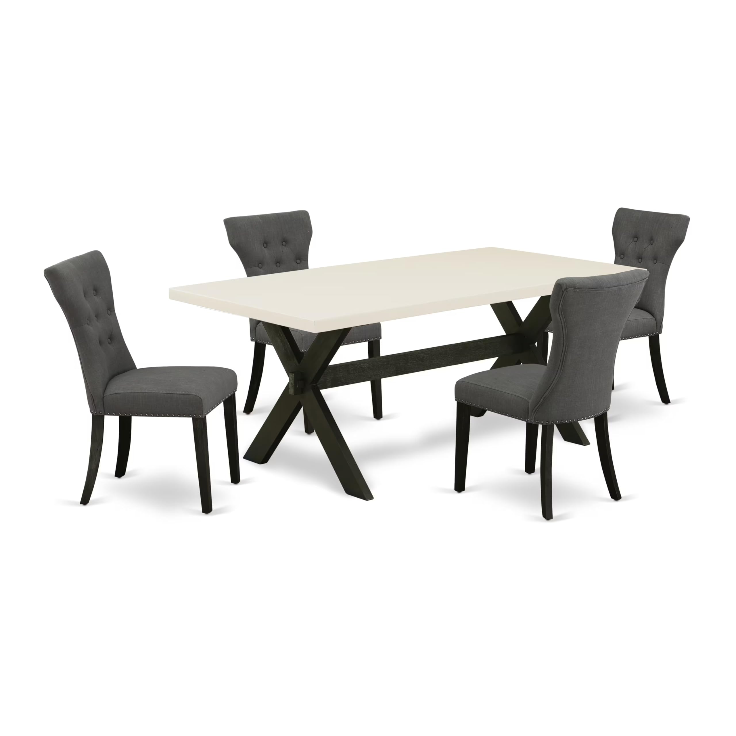 East West Furniture X627GA650-5 5-Piece Kitchen Dining Set - 40x72 Inch Rectangle Table with X-Legs & 4 Dark Gotham Linen Upholstered Chairs - Modern 4-Seater for Small Spaces, Breakfast Nooks & Cozy Apartments