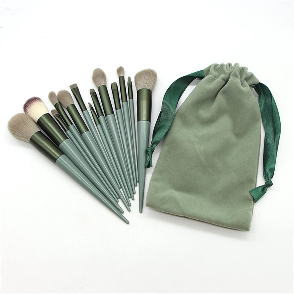 Premium 13-Piece Makeup Brush Set for Women - Foundation, Blush, Eyeshadow & Powder Brushes - Soft Synthetic Bristles - Green Cosmetic Brush Kit - Perfect for Professional & Everyday Makeup Application