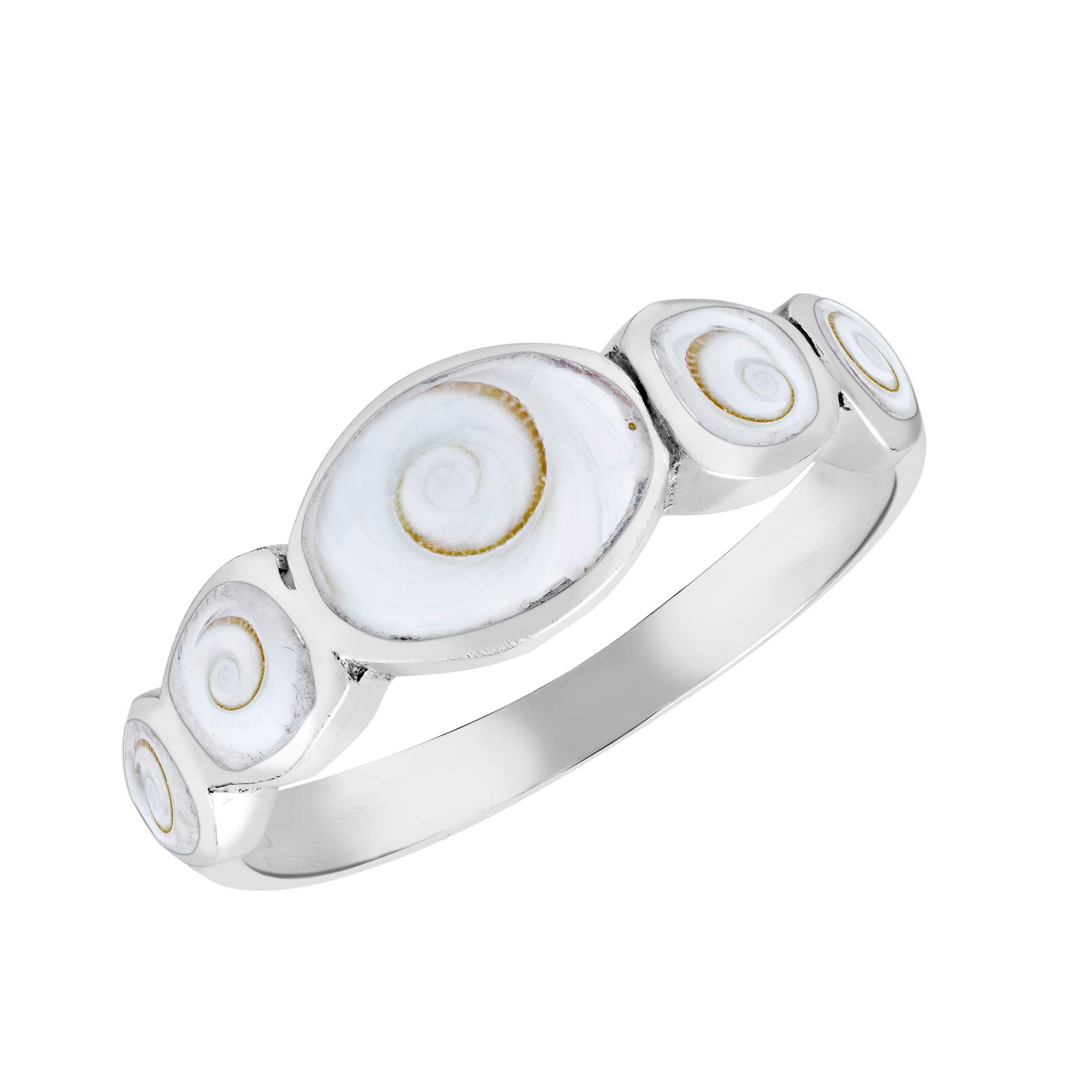 Aeravida Elegant Natural White Shiva Shell .925 Sterling Silver Band Ring for Women | Wedding, Casual, Everyday Wear | Comfort Fit Adjustable Sizes 7-9 | Perfect Gift for Daughter, Wife, Girlfriend | Boho Chic Jewelry for Beach, Office & Special Occasions