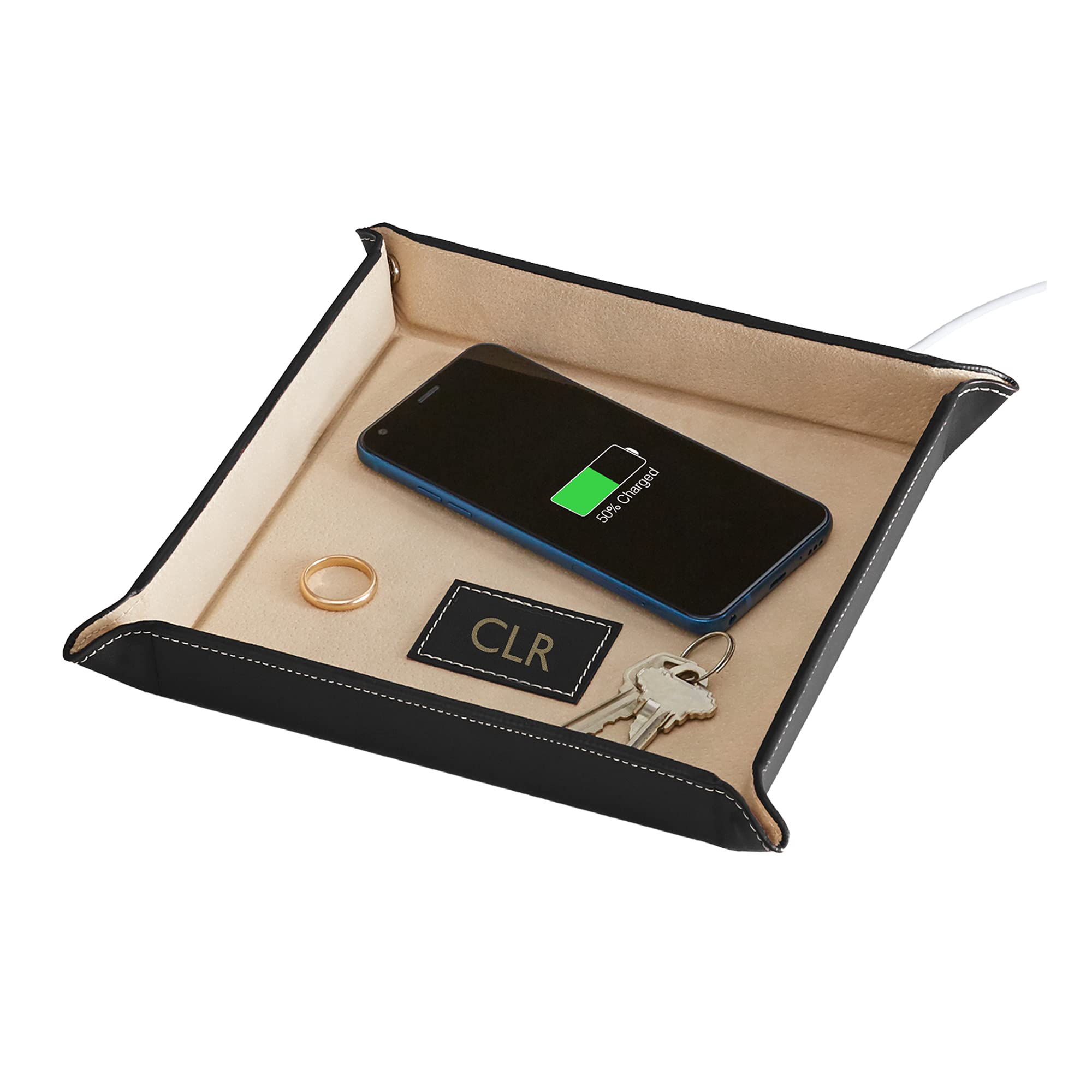 Personalized Wireless Charging Tray with Monogram - Red Envelope Design for Small Item Storage & Phone Charging - Perfect for Home, Office, and Gift Giving - Black