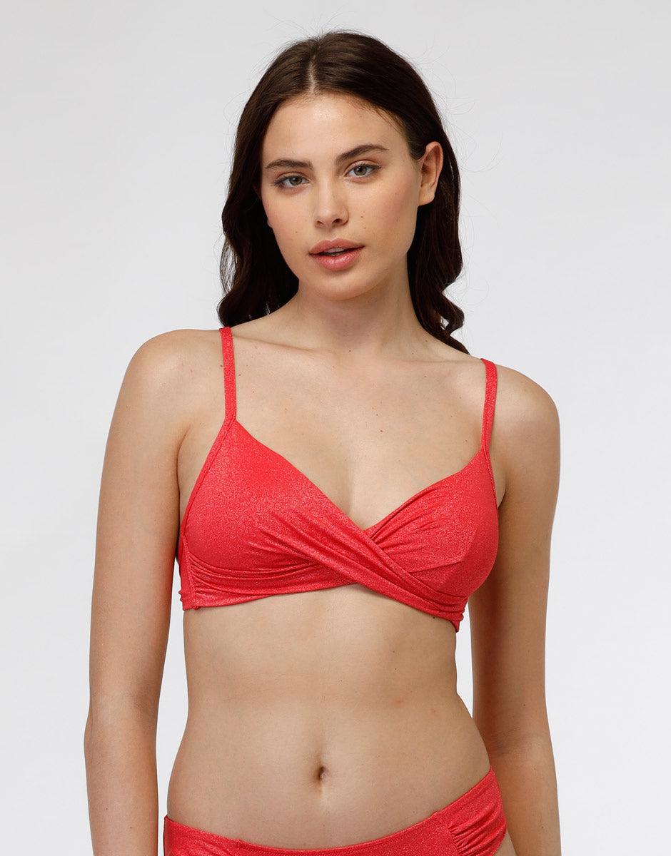 Women's Coral Microfiber Lurex Bikini Top - Wire-Free Support Swimwear for Beach, Pool & Vacation