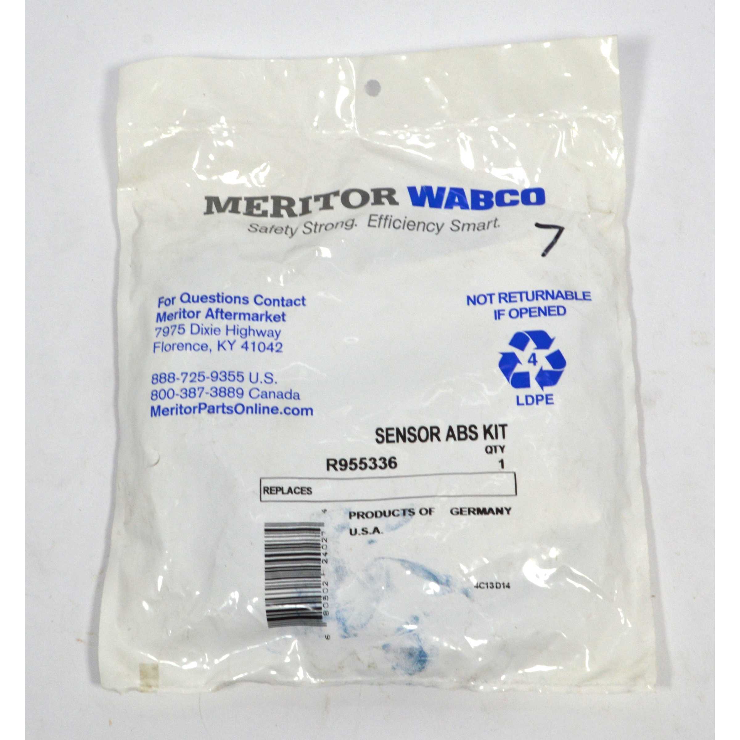 Original ABS Sensor Kit R955336 by MERITOR WABCO - Factory Sealed & Multiple Available - Perfect for Heavy Duty Trucks and Commercial Vehicle Maintenance
