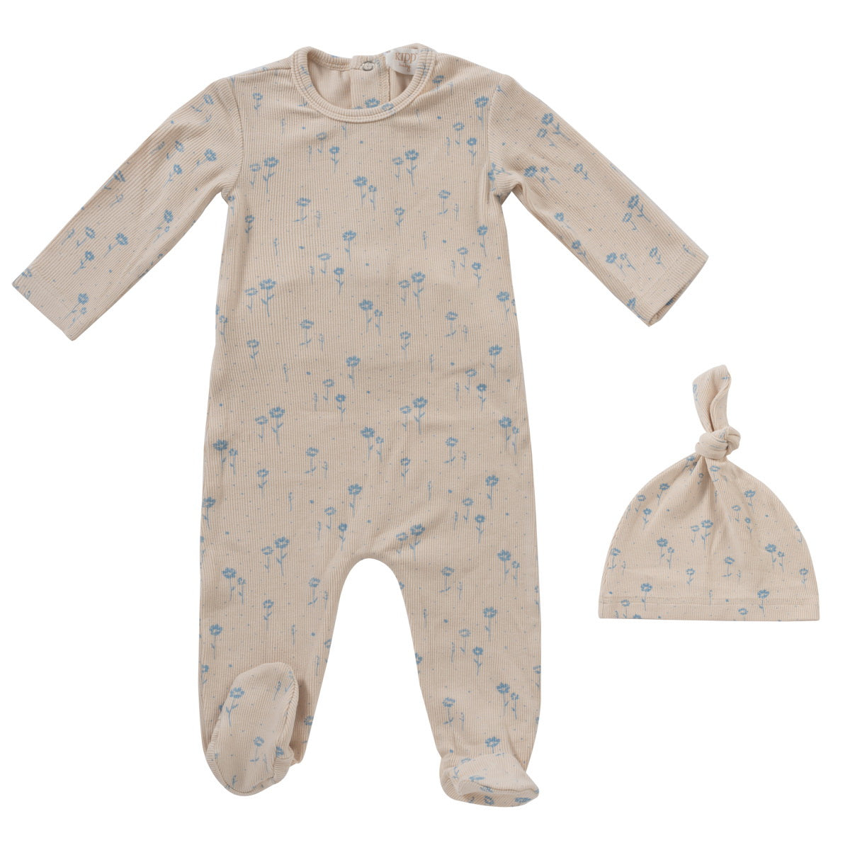 Kipp Baby Floral Blue Rib Footie - Soft Cotton Baby Socks with Non-Slip Grips for Newborns & Toddlers - Perfect for Playtime, Nursery & Photo Shoots