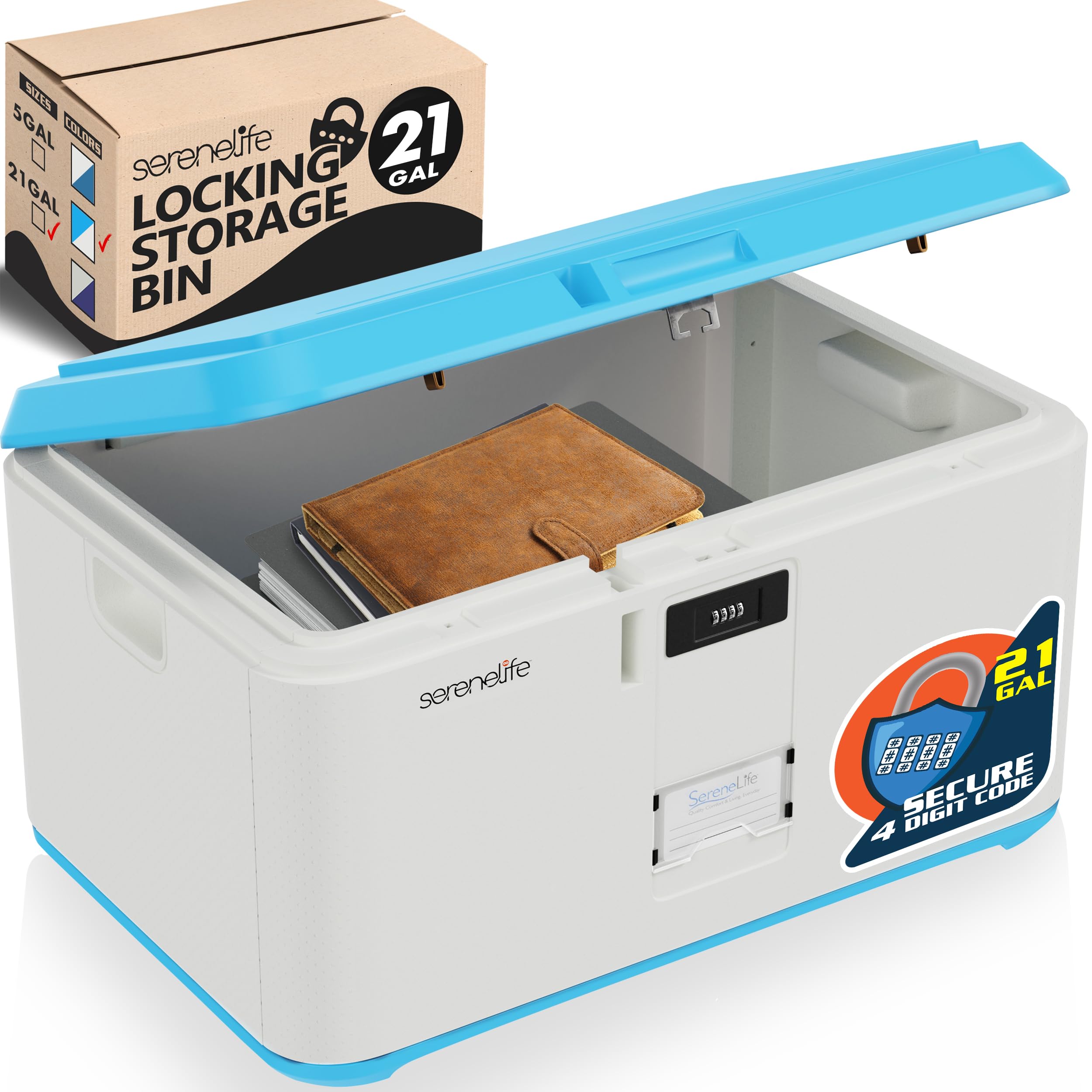 SereneLife 21 Gallon Lockable Storage Box with Combination Lock - Secure Organizing Container for Home, Office, Garage & Travel - Durable Plastic Storage Bin for Clothes, Toys, Documents & Seasonal Items