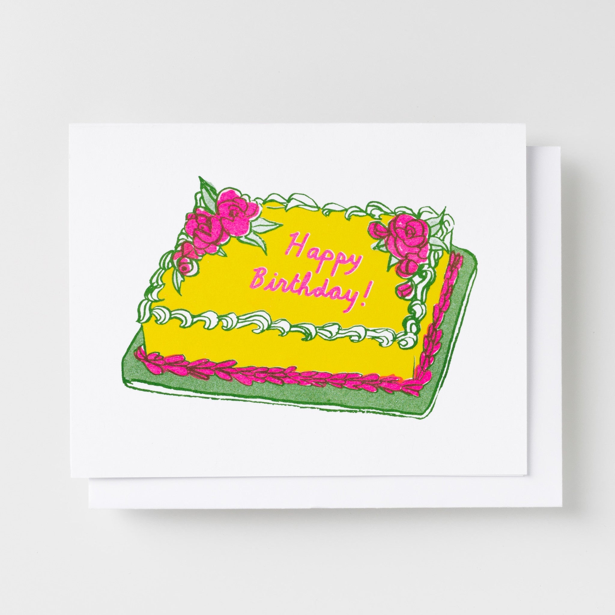 Happy Birthday Cake Risograph Card - Unique Handmade Greeting Card for Birthdays, Parties & Special Occasions