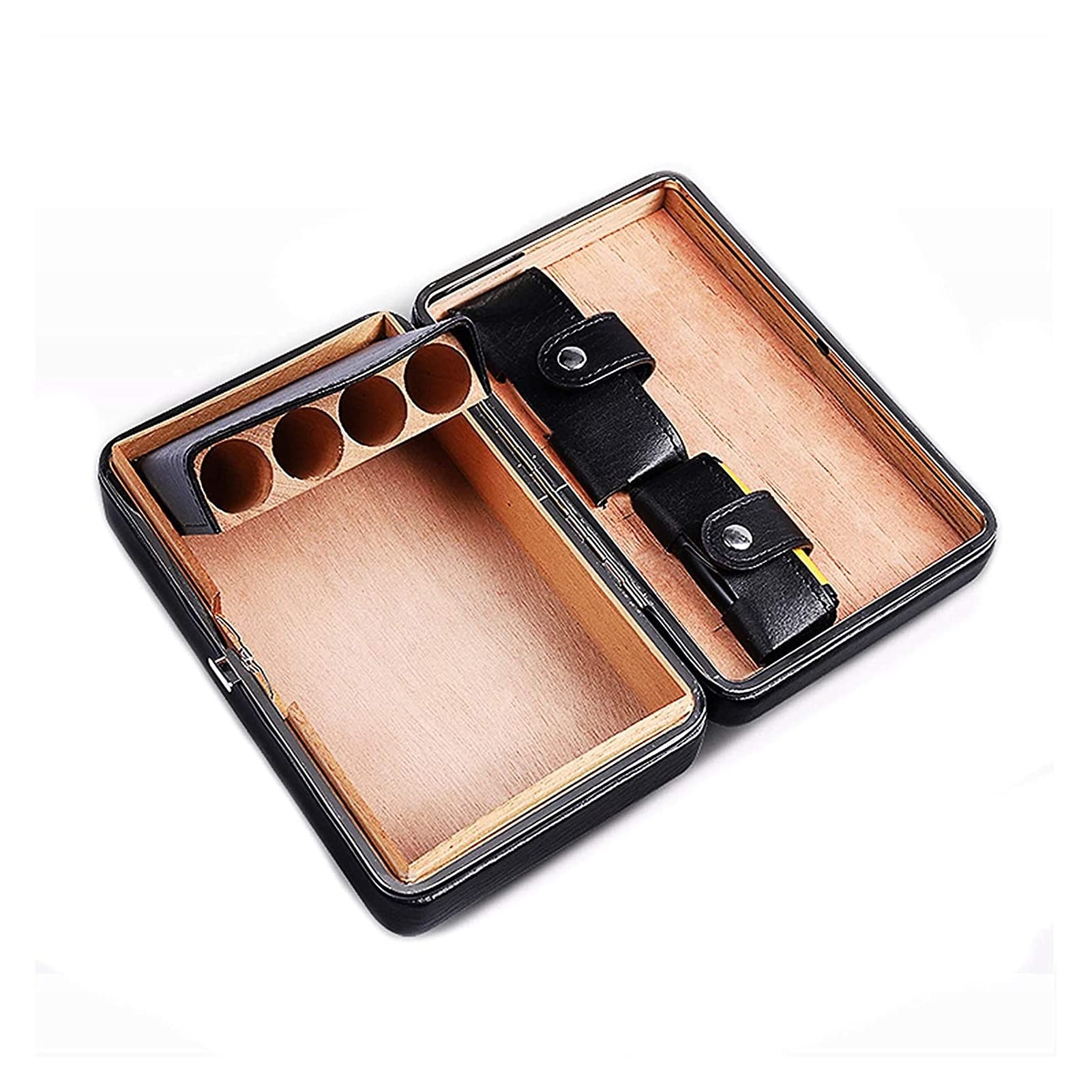 Premium Cigar Humidor Case Set - Travel Leather Portable Cigar Humidor with Lighter, Cutter & Removable Cedar Tray - Perfect for Home, Office, Travel & Gifts for Cigar Enthusiasts