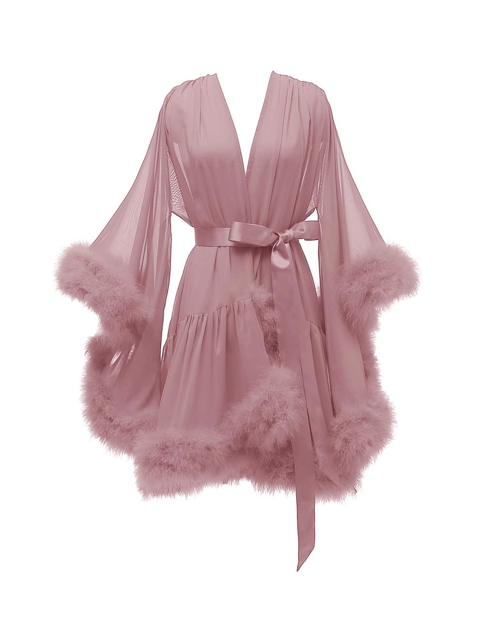 Molisa Feather Bridal Robe - Sexy Chiffon Wedding Nightgown & Lingerie Sleepwear for Brides, Bridesmaids - Perfect for Bachelorette Parties, Honeymoon, Wedding Morning Prep