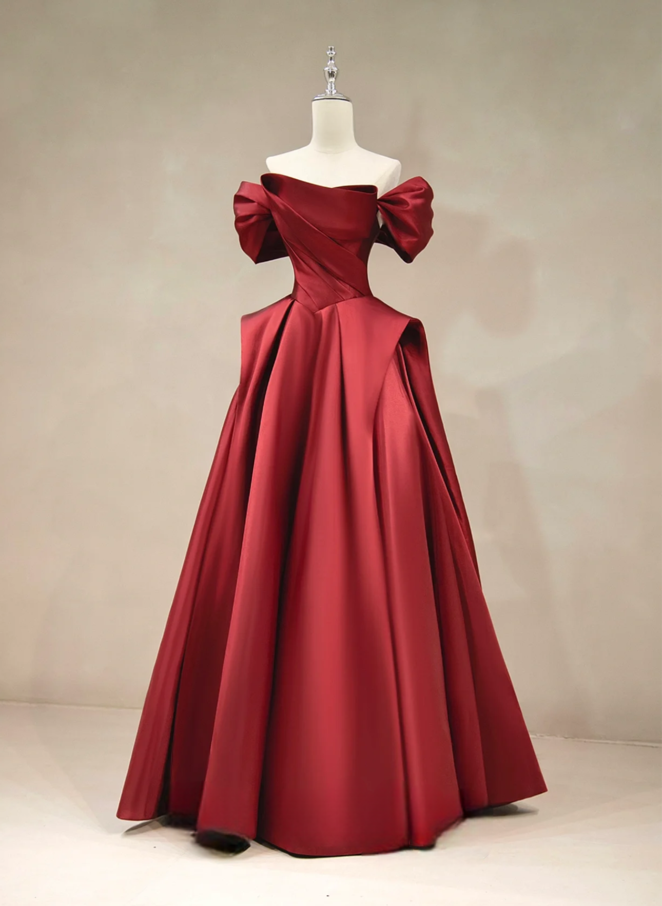 Elegant A-Line Off Shoulder Satin Burgundy Long Prom Dress - Formal Evening Gown for Homecoming, Wedding, Ball & Special Occasions