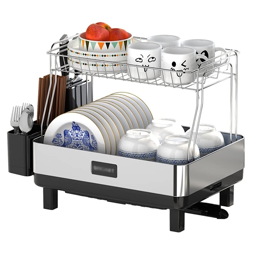 2-Tier Stainless Steel Kitchen Drain Rack - Multi-Functional Countertop Storage Organizer for Spices, Utensils & Dishes | Space-Saving Drying Stand for Small Kitchens & Apartments