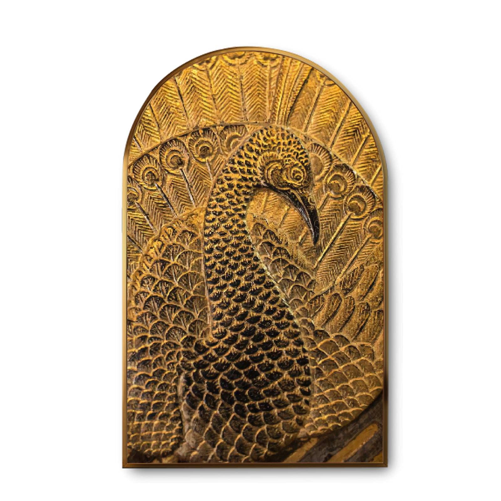 Golden Peacock Mural Canvas Wall Art - Modern Giclee Print with Golden Frame, Inspired by Wat Phra Kaeo Bangkok Thailand, Ready to Hang Home Decor for Living Room, Bedroom & Office