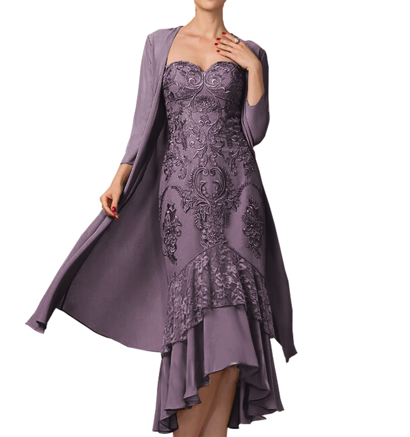 Elegant Mother of The Bride Dresses 2-Piece Set with Lace Jacket - Formal Wedding Guest Evening Gown, Mermaid Silhouette Chiffon Dress for Special Occasions & Black Tie Events