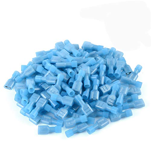 100 Pcs Blue Nylon Female Spade Connectors 16-14 AWG - Quick Disconnect Wire Terminals, Insulated Crimp Connectors for Automotive, Home Wiring & Electrical Projects