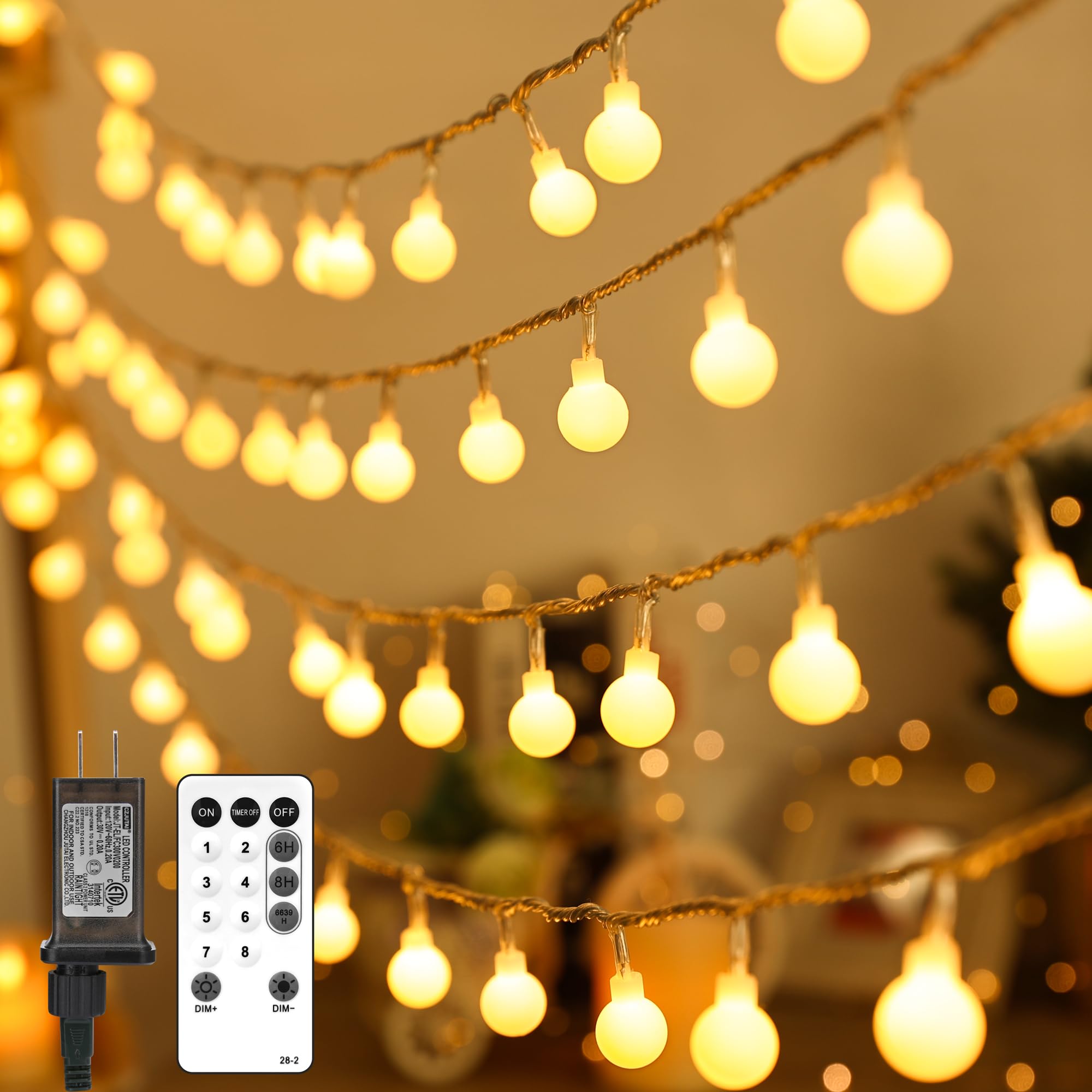 BrizLabs 33ft 100 LED Globe String Lights with Remote - 8 Modes Warm White Connectable Fairy Lights for Indoor Outdoor Decor, Camping, Backyard, Patio, Party & Wedding Decoration | Perfect for Creating Cozy Ambiance in Bedrooms, Gardens and Special Events