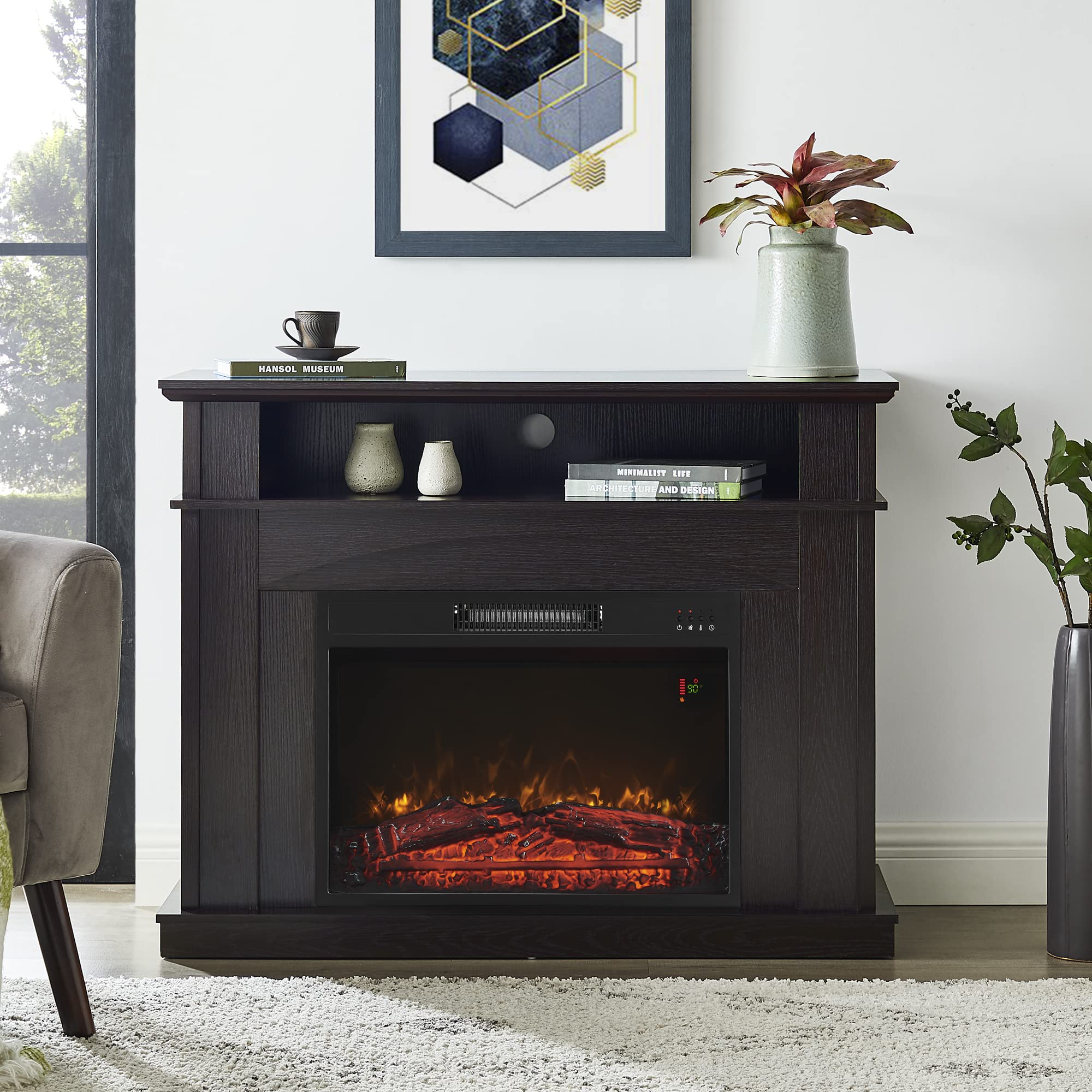 GOOD & GRACIOUS Electric Fireplace with Wooden Mantel - Freestanding Indoor Entertainment Center with Adjustable Flame & Remote Control - 1500W Heater for Living Room, Bedroom (Walnut Finish) | Cozy Winter Nights & Home Decor Upgrade