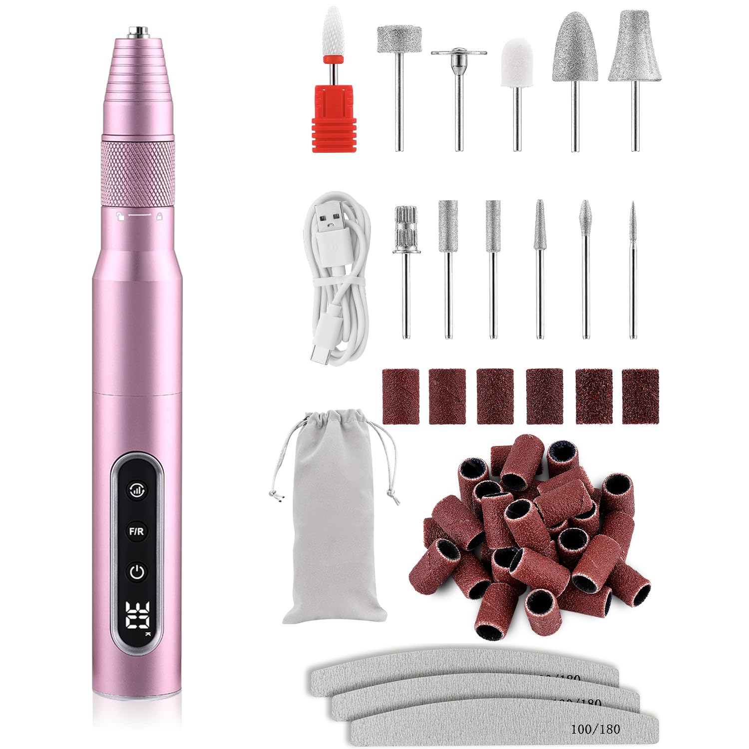 Professional Cordless Electric Nail Drill Kit - 30000RPM Portable Manicure Pedicure Machine with Nail Drill Bits & Sanding Bands for Acrylic, Gel & Dip Powder Nails | Perfect for Home Salon & Nail Art Enthusiasts