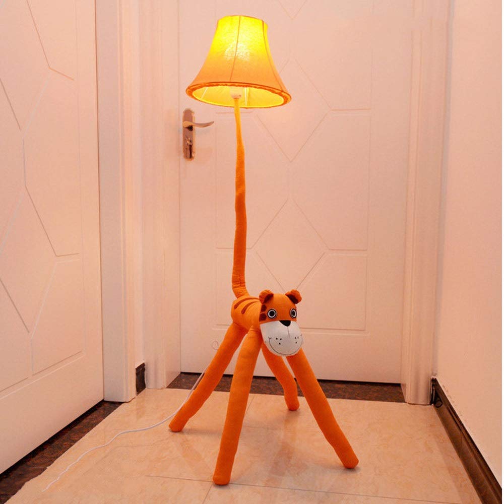 Orange Tiger Kids Floor Lamp with Eye Protection, Cute Cartoon Design - Perfect for Girls' Bedroom, Dormitory & Study Room - Push Button Switch - Ideal Gift for Students & Children (AA+)