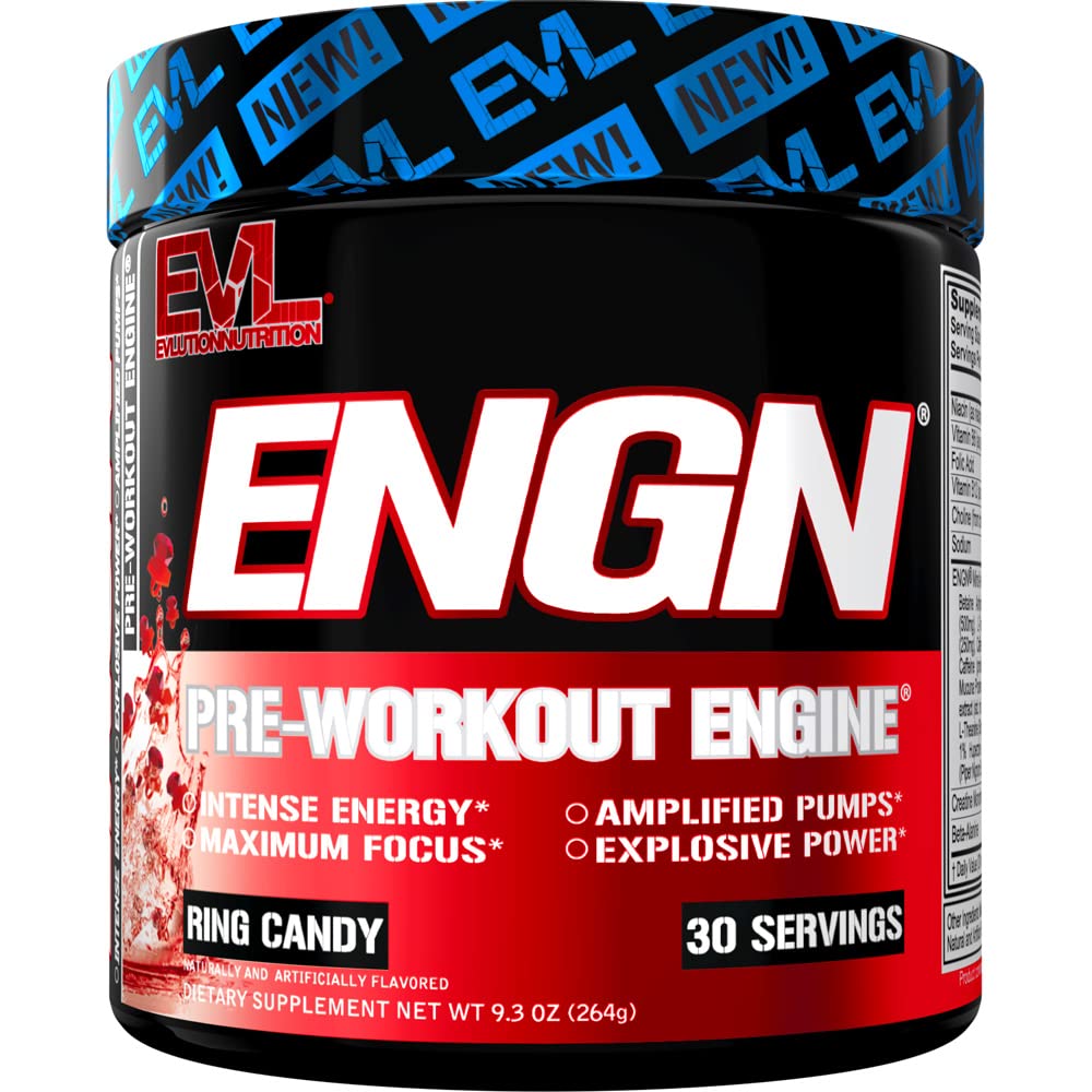 EVL Intense Pre Workout Powder with Creatine - Energy & Focus Booster for Men - Beta Alanine, Caffeine & L-Theanine Formula - Gym Performance Enhancer for Strength Training & Muscle Recovery (Ring Candy Flavor) | Ideal for Pre-Workout Energy & Post-Exercise Recovery
