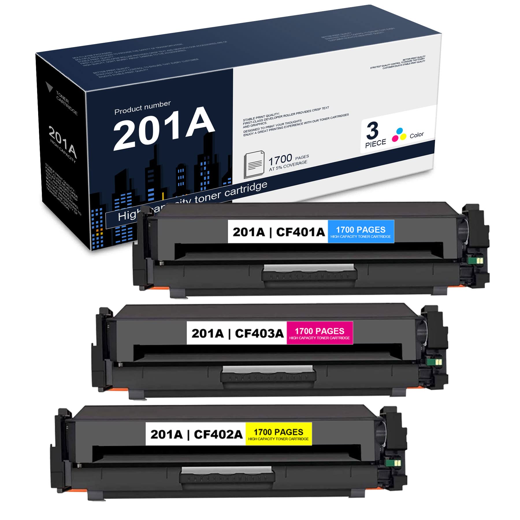 3-Pack Remanufactured Toner Cartridge Set (Cyan, Magenta, Yellow) - Compatible with HP Pro M252dw/M252n/MFP M277c6/M274n/M277n/M277dw Printers - Replacement for HP 201A/CF401A/CF402A/CF403A - Perfect for Home Office & Small Business Printing Needs