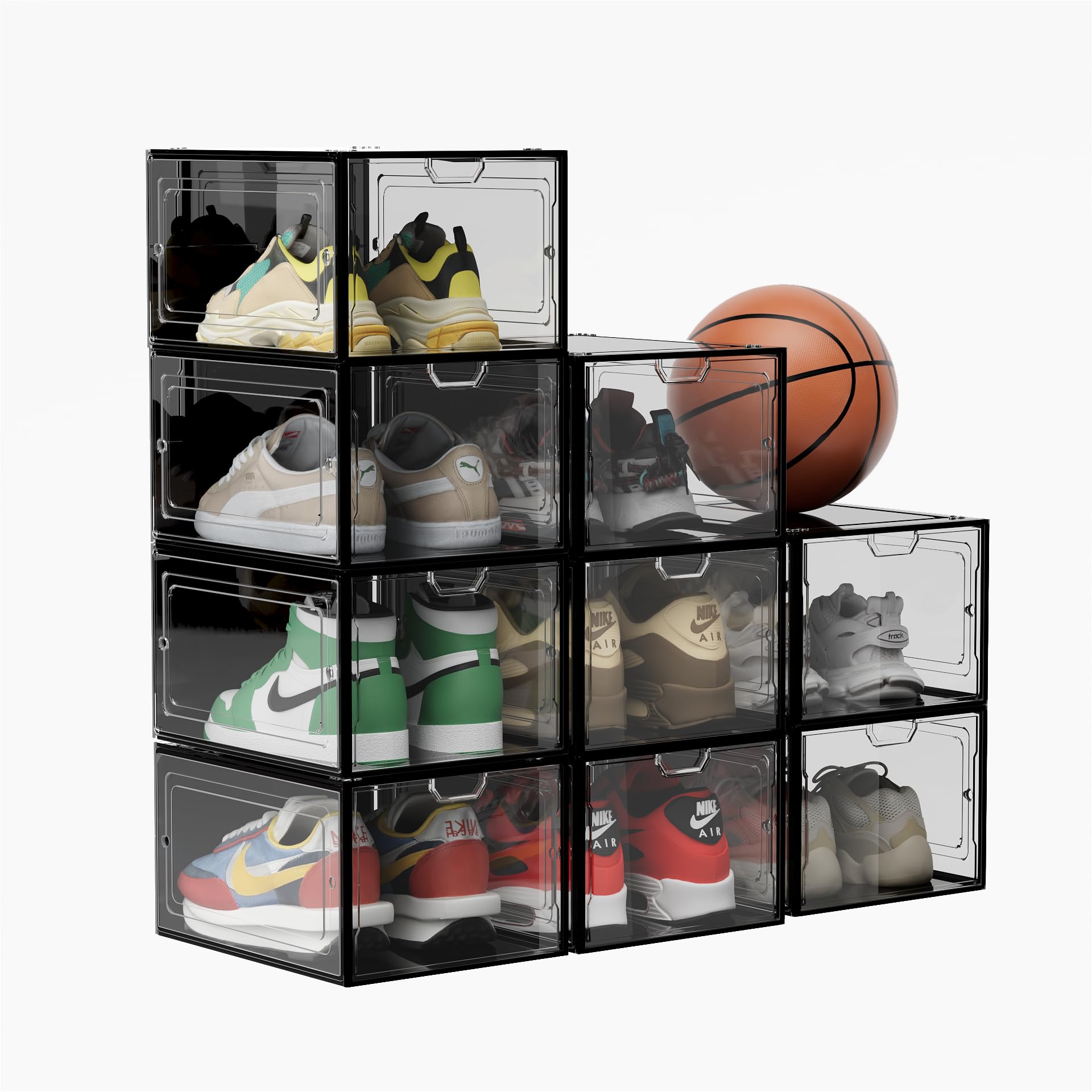 Clear Stackable Shoe Storage Boxes - 9 Pack Shoe Organizer for Closet, Sneaker Display Case, Durable Plastic Shoe Box Fits Up to US Men's Size 12 | Perfect for Closet Organization, Sneaker Collection & Home Storage Solutions