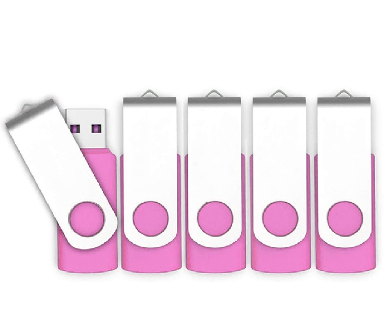 Vixelle 5-Pack 16GB USB 2.0 Flash Drives - High-Speed Swivel Metal Thumb Drives with Keychain Loop - Bulk USB Memory Sticks for PC, Mac, TV, Car Audio - Pink - Perfect for Data Storage, File Transfer, School & Office Use