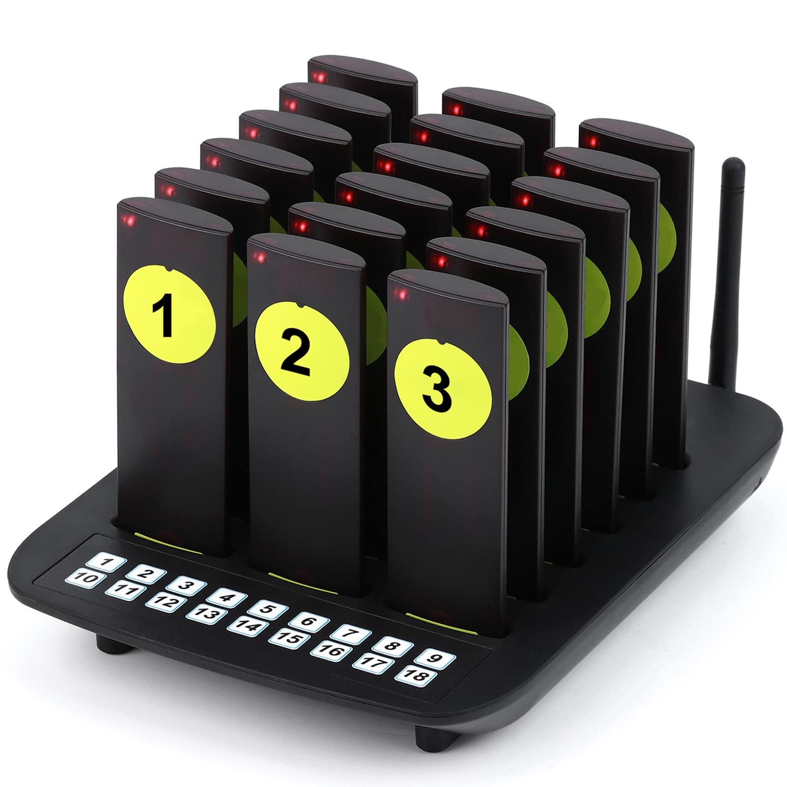 Wireless Restaurant Pager System - 18 Pagers with 2000Ft Long Range, Vibration, Flashing & Buzzer Alerts - Ideal for Social Distancing in Food Trucks, Cafes & Hotels (Perfect for Order Pickup & Customer Notifications)