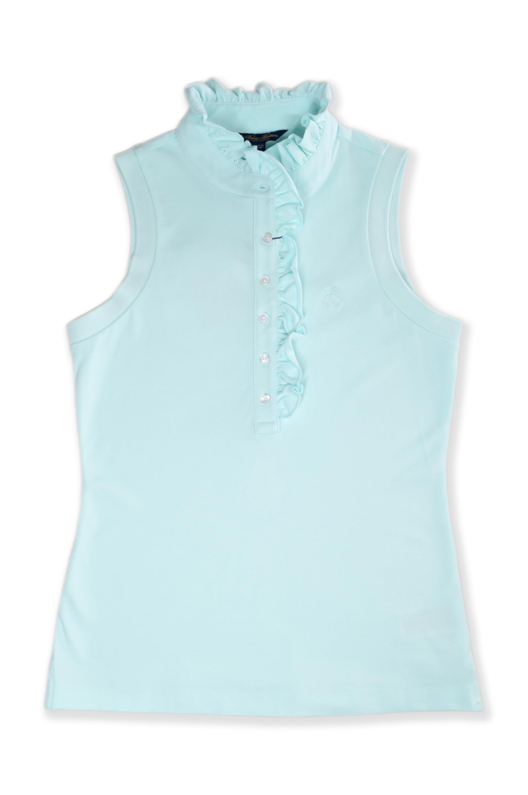 Brooks Brothers Women's Sleeveless Ruffled Collar Supima Cotton Pique Polo Shirt - Breathable Summer Top for Golf, Tennis & Casual Wear