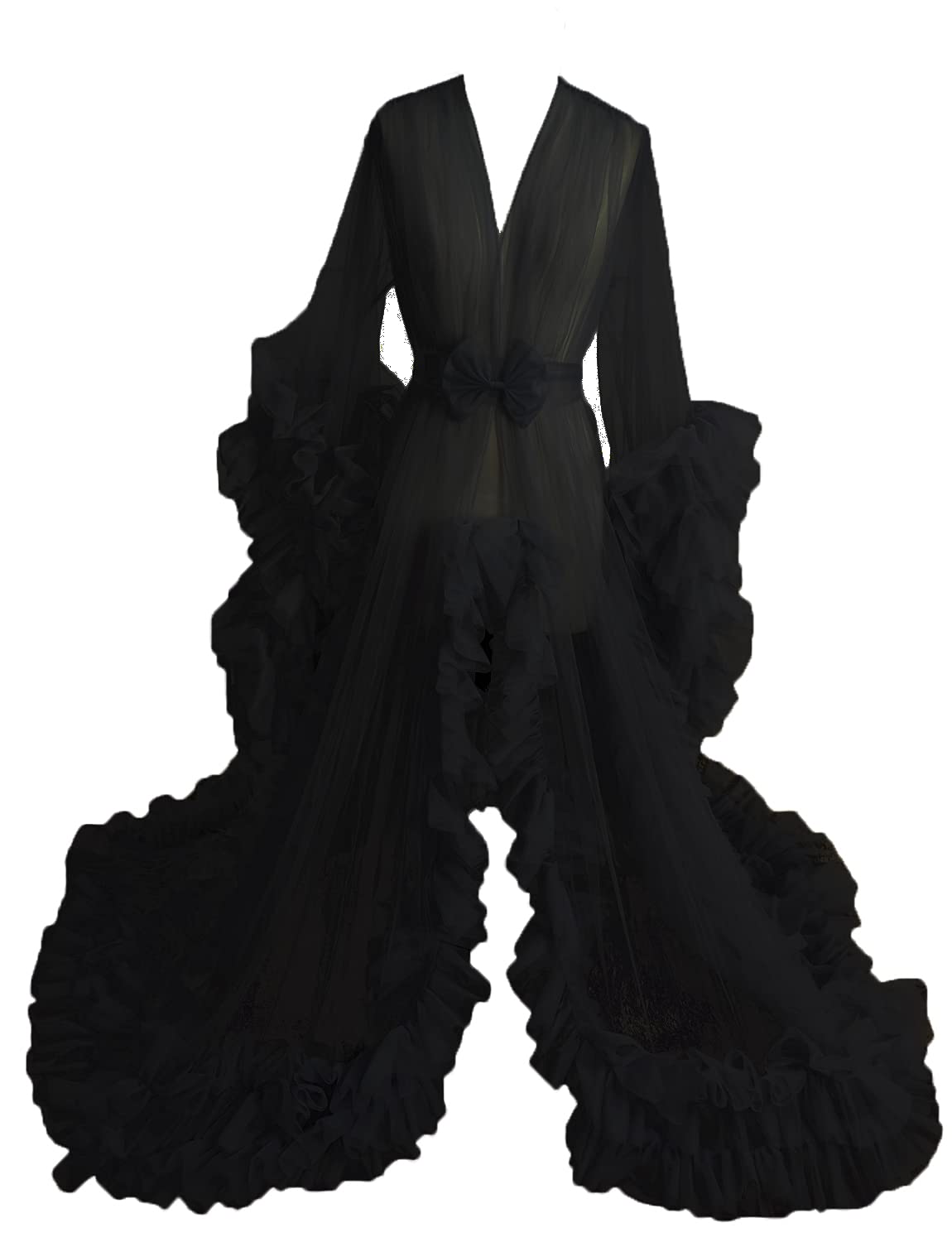 Elegant Women's Long Wedding Scarf Illusion Lingerie Puffy Dress Robe Nightgown - Perfect for Bridal Shower, Honeymoon & Romantic Occasions
