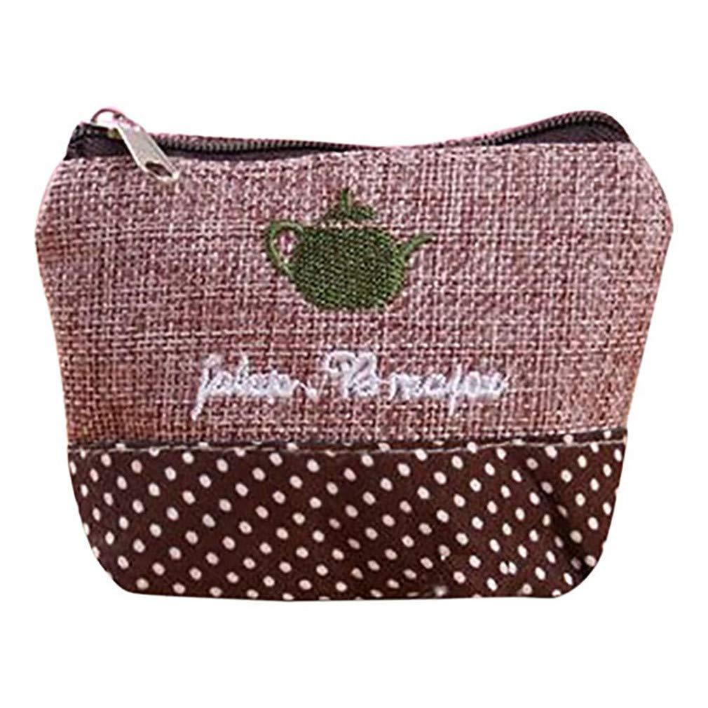 SoundsBeauty Girls Coin Purse - Embroidered Tea Cup Pattern Key Card Holder & Mini Wallet with Zipper Closure Pouch Bag | Perfect for School, Travel, and Gift Giving