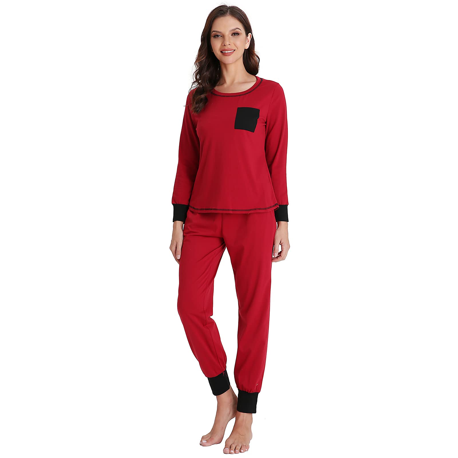 Women's Soft Long Sleeve Pajama Set - Comfortable Round Neck Sleepwear & Lounge Pjs for Cozy Nights at Home