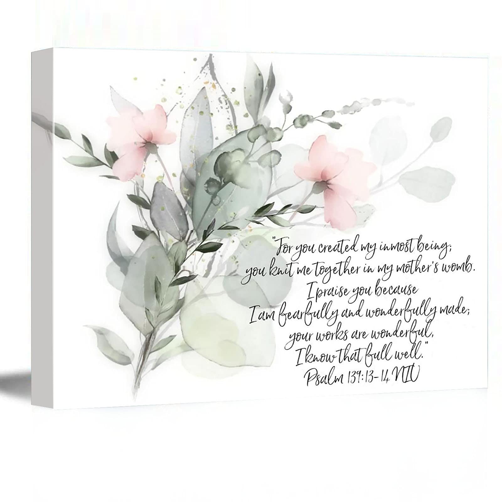 Bible Verse Canvas Wall Art - Scripture Christian Home Decor with Light Pink Flowers, 12''x18'' Framed Modern Canvas - Perfect for Bathroom, Farmhouse & Bedroom Decor