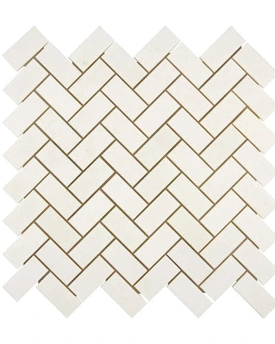 Premium White Thassos Marble 1x2 Herringbone Mosaic Tile - Elegant Bathroom & Kitchen Backsplash, Shower Wall, and Flooring Design