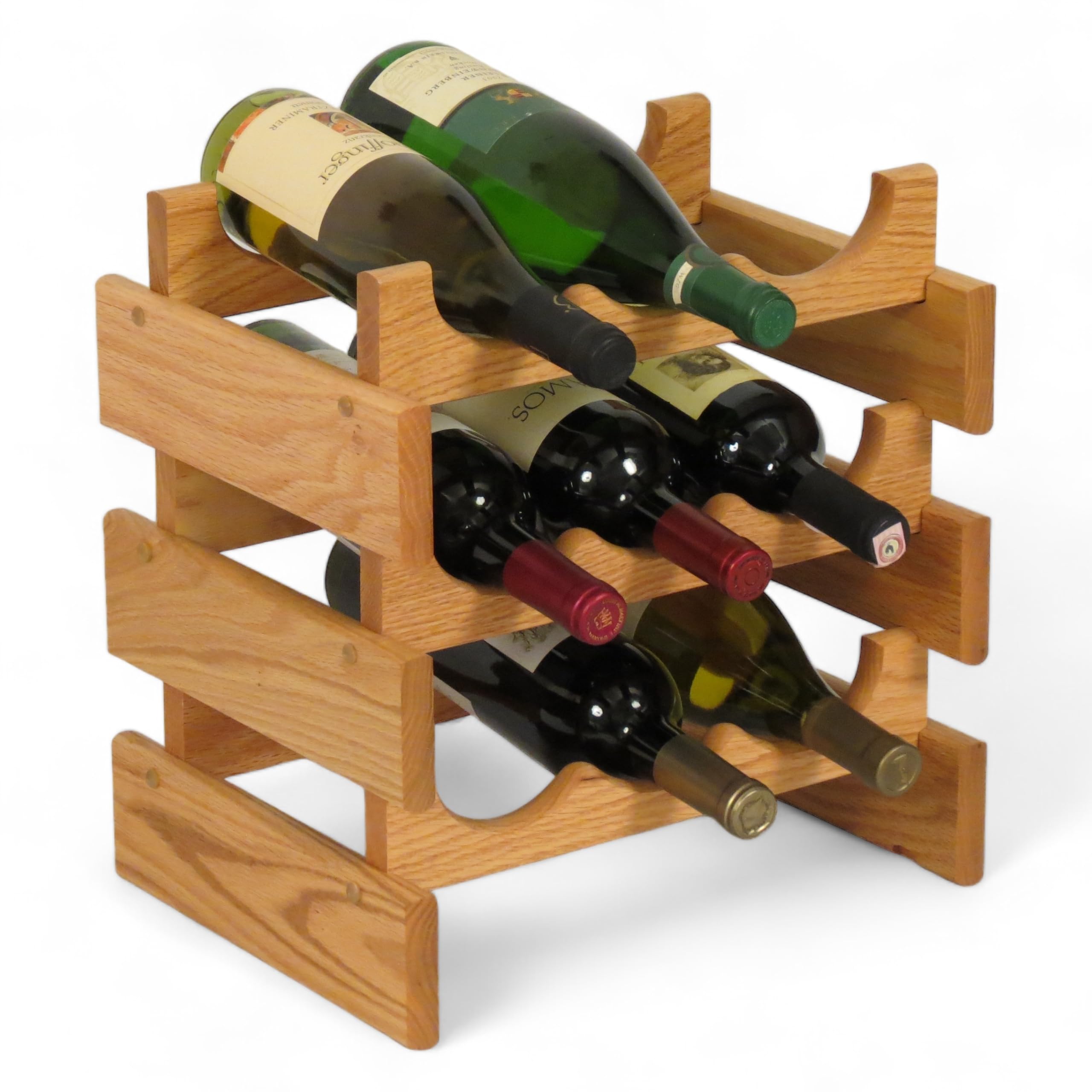 Light Oak Wooden Mallet 9-Bottle Dakota Wine Rack - Perfect for Home Bar, Kitchen & Dining Room Wine Storage