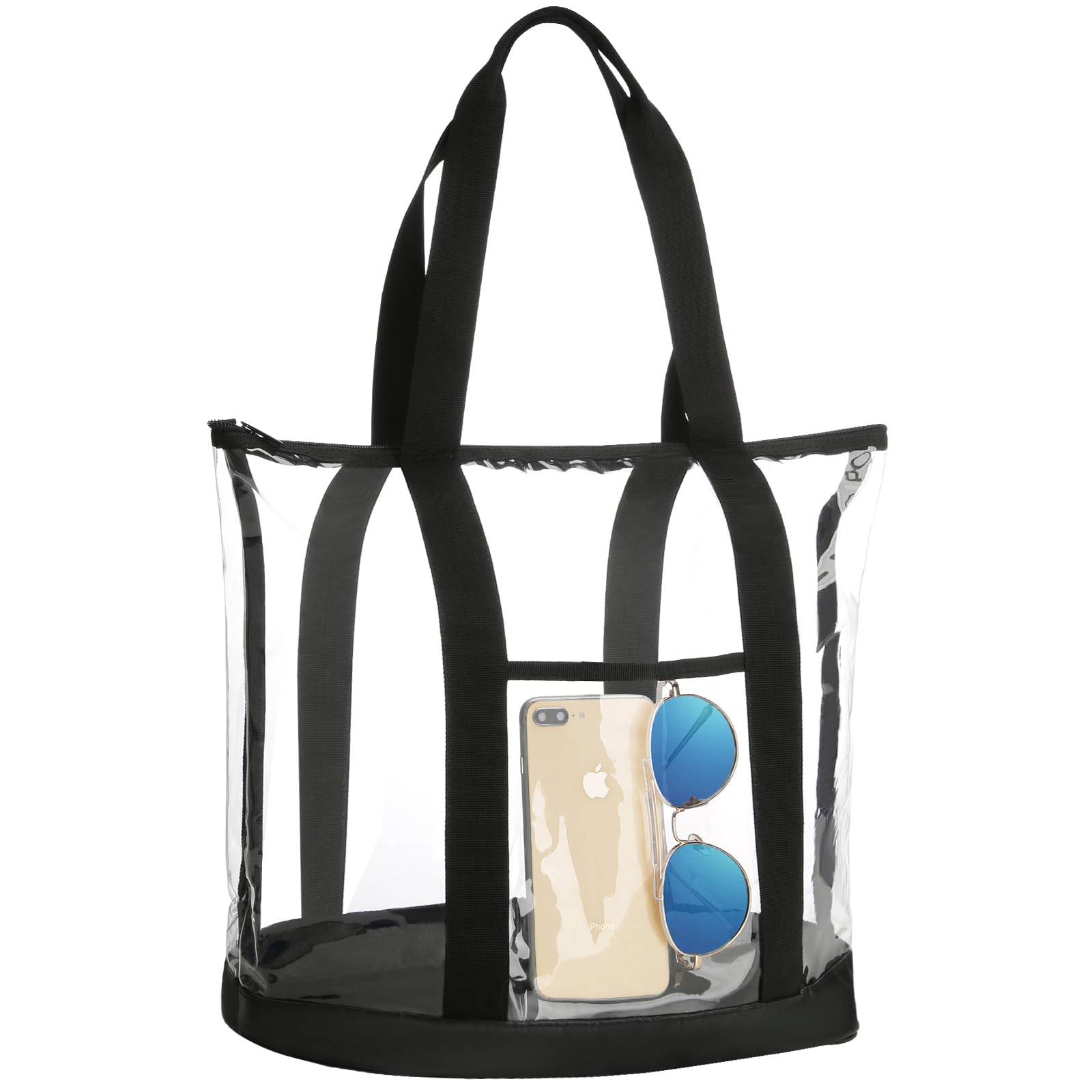 HAOGUAGUA Extra Large Clear Cosmetic Toiletry Bag - Waterproof Transparent PVC Makeup Organizer with Handles (Black) | Perfect for Travel, Gym & Daily Essentials Storage