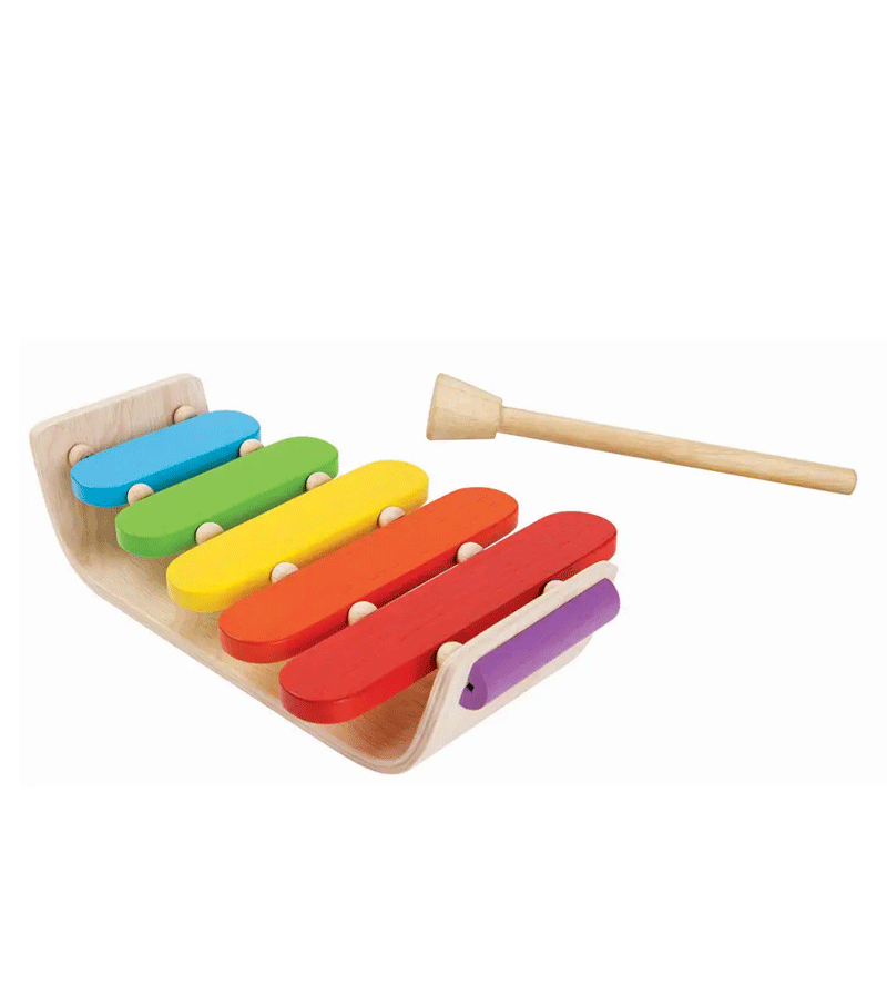 PlanToys Wooden Oval Xylophone - Musical Toy for Toddlers & Kids - Natural Wooden Percussion Instrument for Early Childhood Development - Perfect for Playtime, Music Education & Sensory Exploration