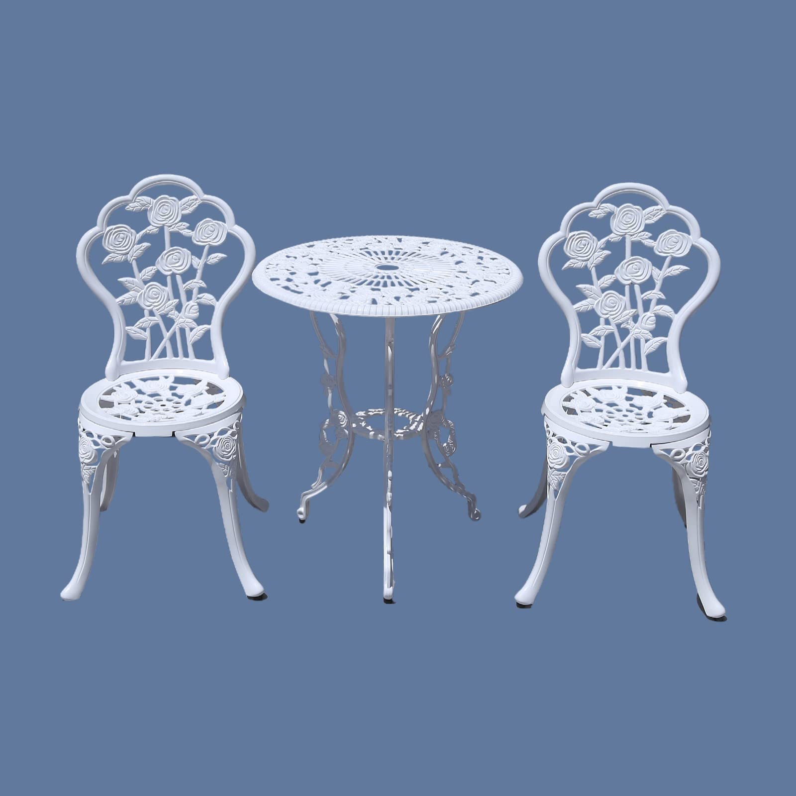 KAILI Outdoor Bistro Set with Rose Pattern - 1 Table & 2 Chairs for Garden, Patio, Porch (Rose-White) - Perfect for Small Spaces, Balcony Dining & Backyard Tea Parties