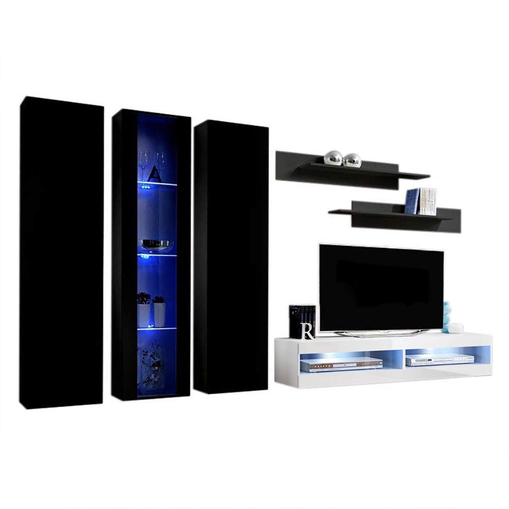 Modern Floating TV Stand with Storage & LED Lights - Wall-Mounted Entertainment Center for Bedroom & Living Room - 34