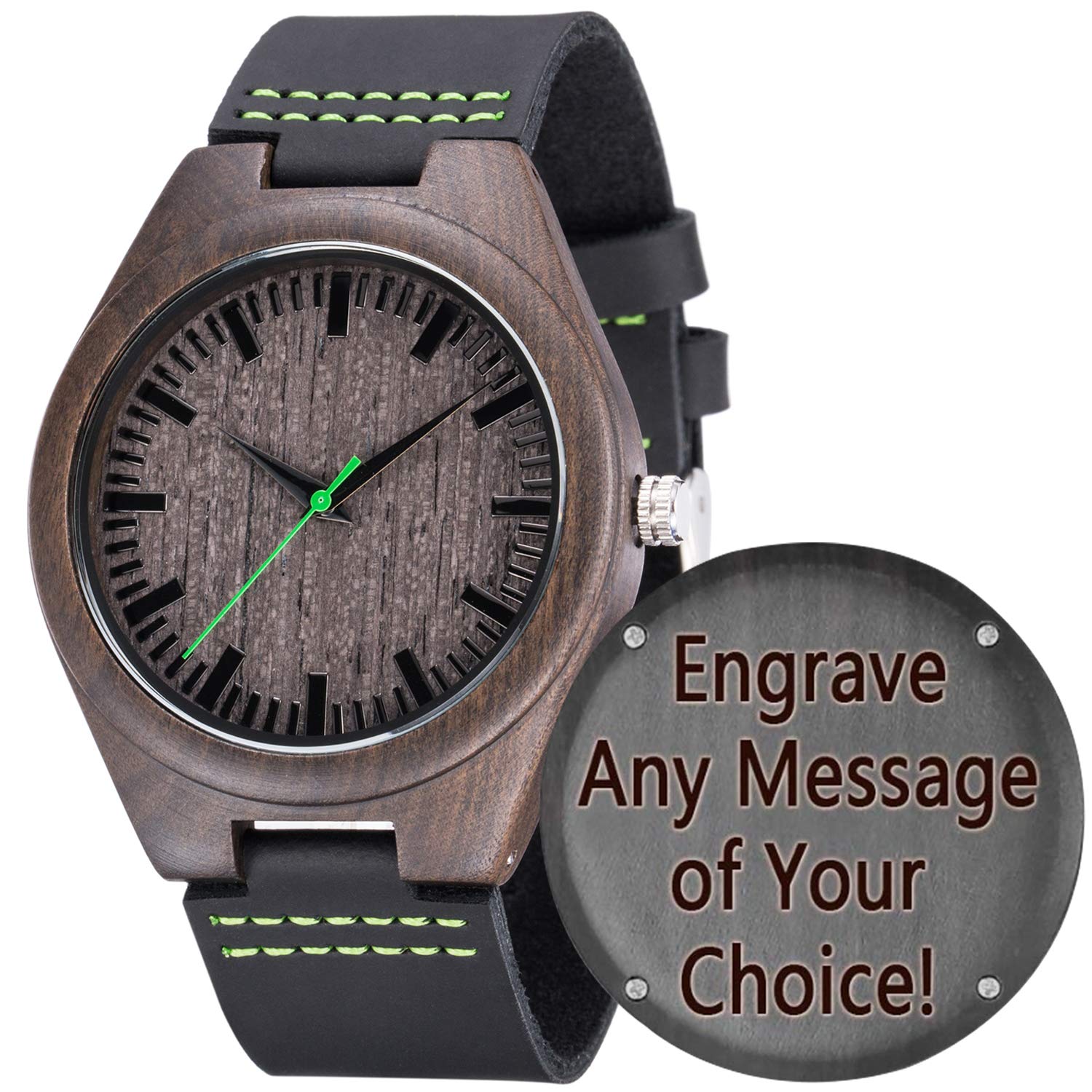 MUJUZE Engraved Wooden Watch for Men - Natural Black Sandalwood Personalized Watch | Perfect Gift for Birthday, Anniversary & Formal Occasions