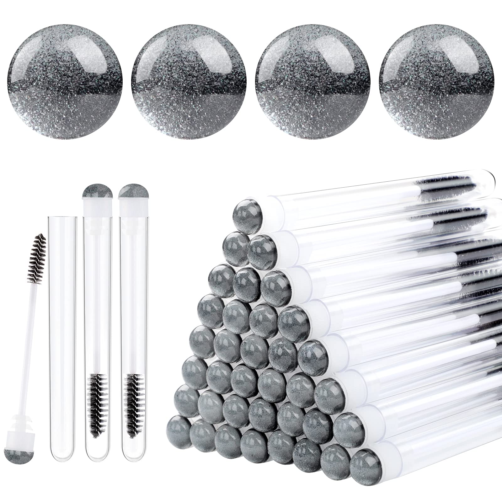50 Pack Disposable Mascara Brushes - Eyelash Extension Wands with Tubes - Diamond Shape Lash Spoolies for Professional Makeup & Sanitary Lash Application - Perfect for Salons, DIY Lash Extensions & Travel Makeup Kits (Sky Black)