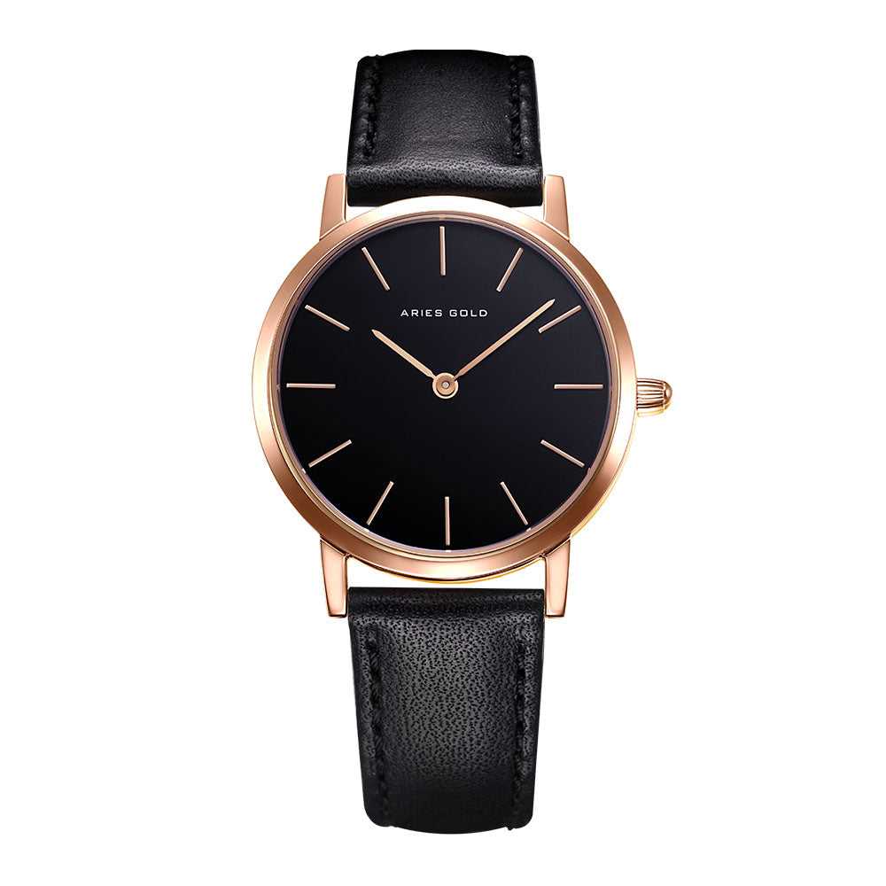 ARIES GOLD URBAN SANTOS Rose Gold Stainless Steel Women's Watch with Black Leather Strap - Fashion Accessory for Everyday Wear, Office & Special Occasions