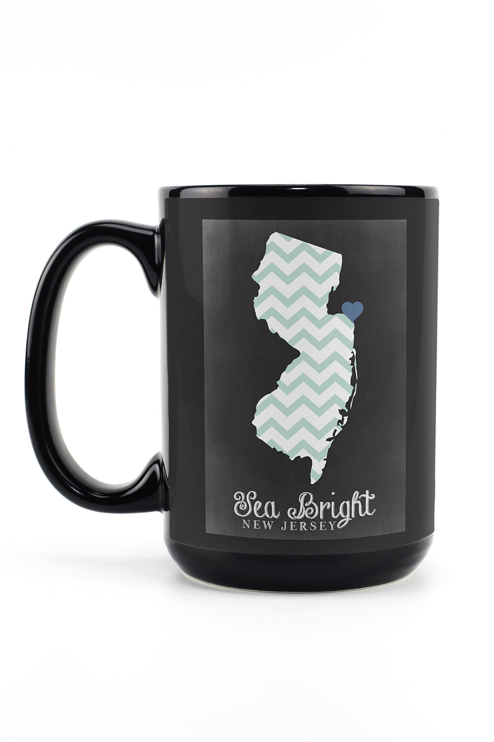 Lantern Press Sea Bright New Jersey Chalkboard Design 15oz Black Ceramic Coffee Mug - Microwave & Dishwasher Safe - Perfect for Home, Office & Gift Giving