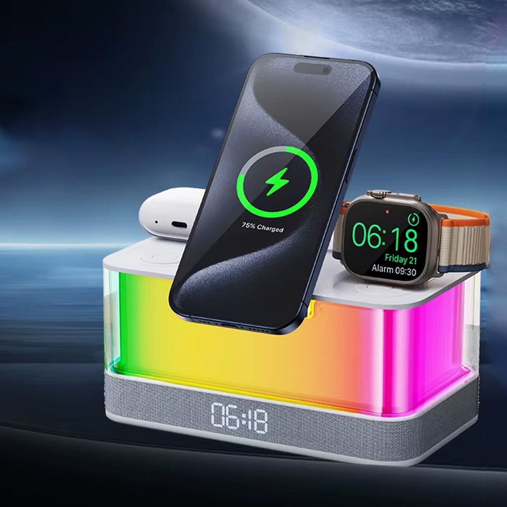 Audilume 3-in-1 Magnetic Wireless Charger Stand for iPhone 14/13/12, Apple Watch & AirPods - Fast Charging Station for Home, Office & Nightstand