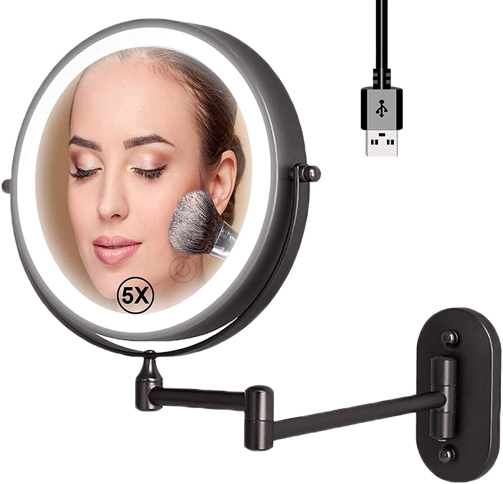 LED Illuminated Vanity Mirror with 5X Magnification - Touch Screen Extendable Makeup Mirror for Bathroom & Dressing Room - Perfect for Makeup Application, Skincare Routine, and Grooming