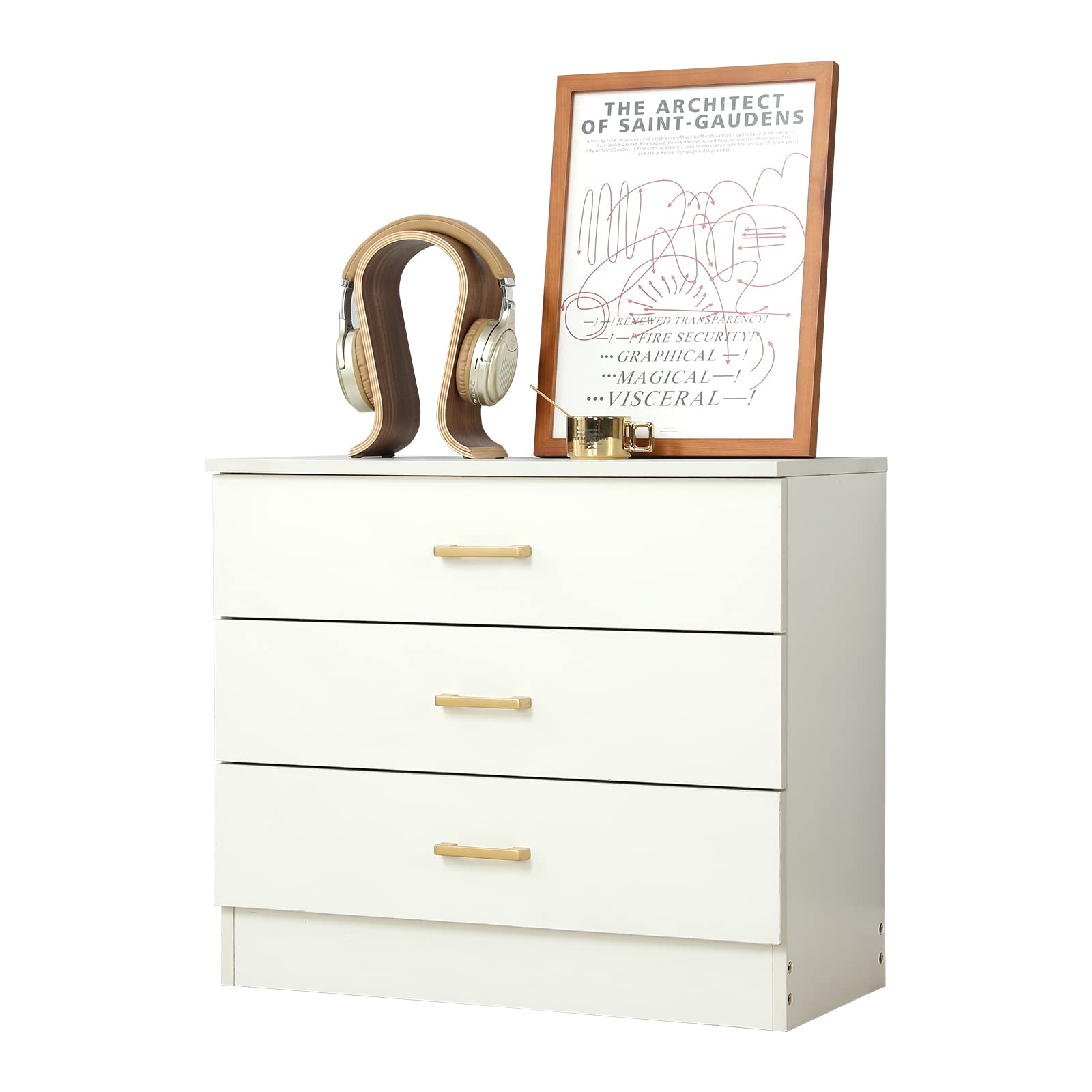 3-Drawer Wooden Dresser for Bedroom & Home Office - Black Chest of Drawers with Metal Sliding Rails & Wide Storage Space | Perfect for Clothes Organization, Bedroom Furniture & Small Space Storage Solutions