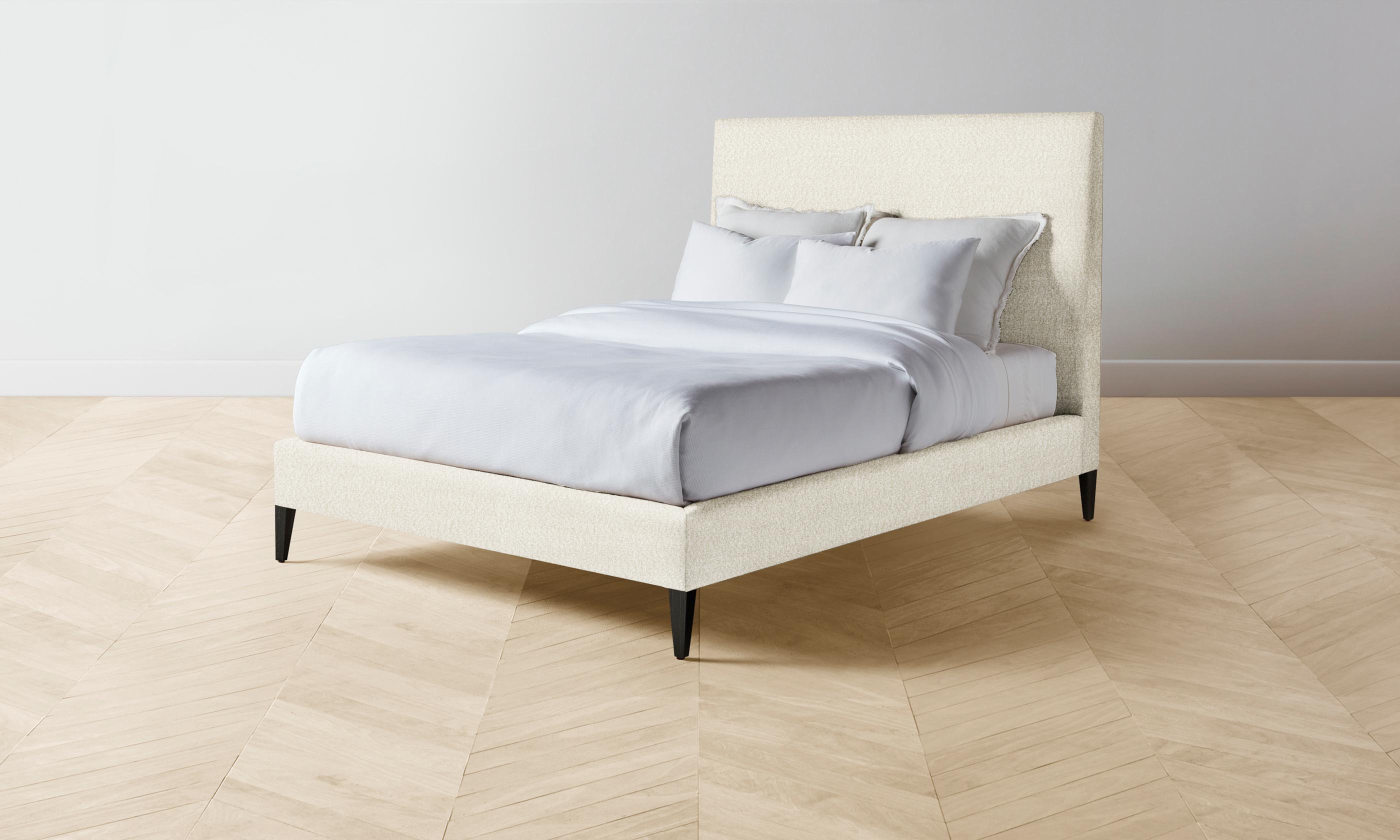 The Essex Bed - Italian Bouclé White Upholstered Platform Bed Frame | Modern Bedroom Furniture for Cozy & Stylish Home Decor