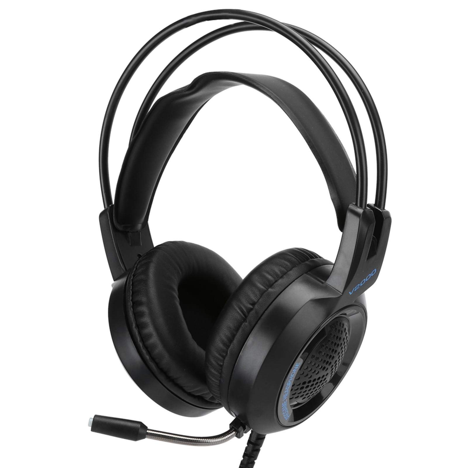 V2000 Gaming Headset with LED Lights - 3.5mm Wired Headphones for PC Gaming, Online Meetings & Music - Noise Cancelling Mic for Fortnite, Call of Duty & Zoom Calls