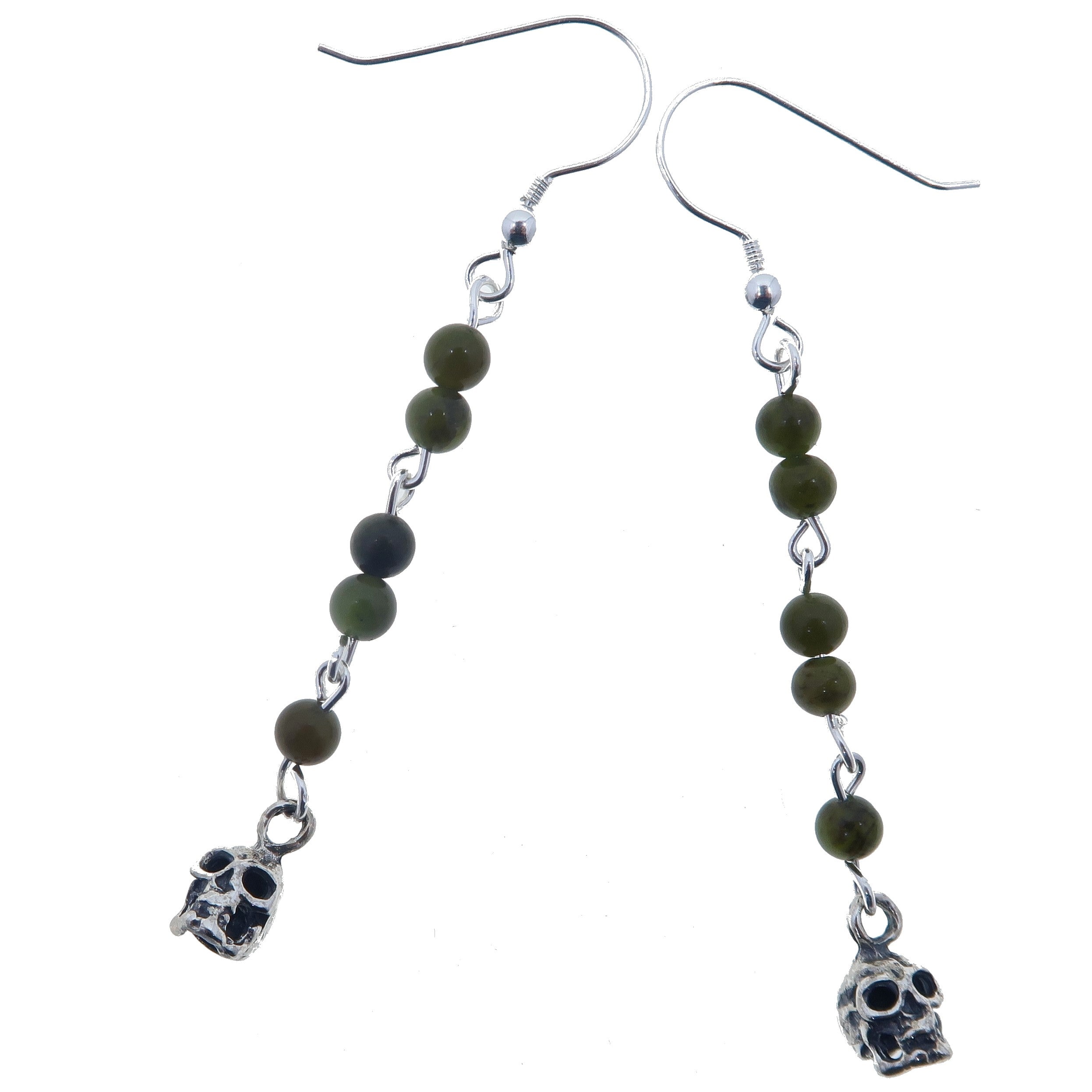 Lucky Nephrite Jade Skull Earrings for Women - Sterling Silver Dangle Drop Earrings - Perfect for Gifts, Parties, and Boho Fashion Accessories